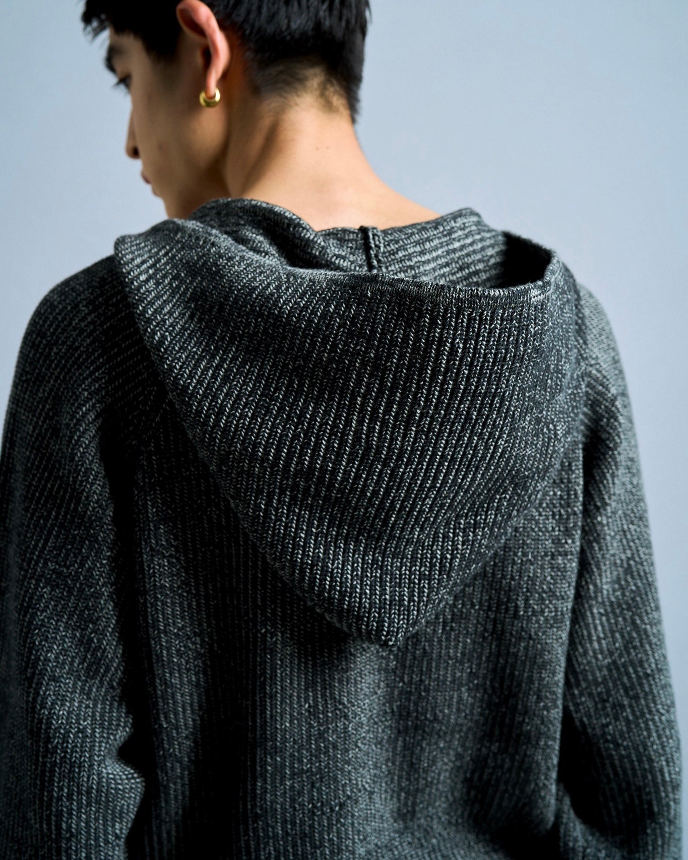 double zip mix yarn knit hoodie