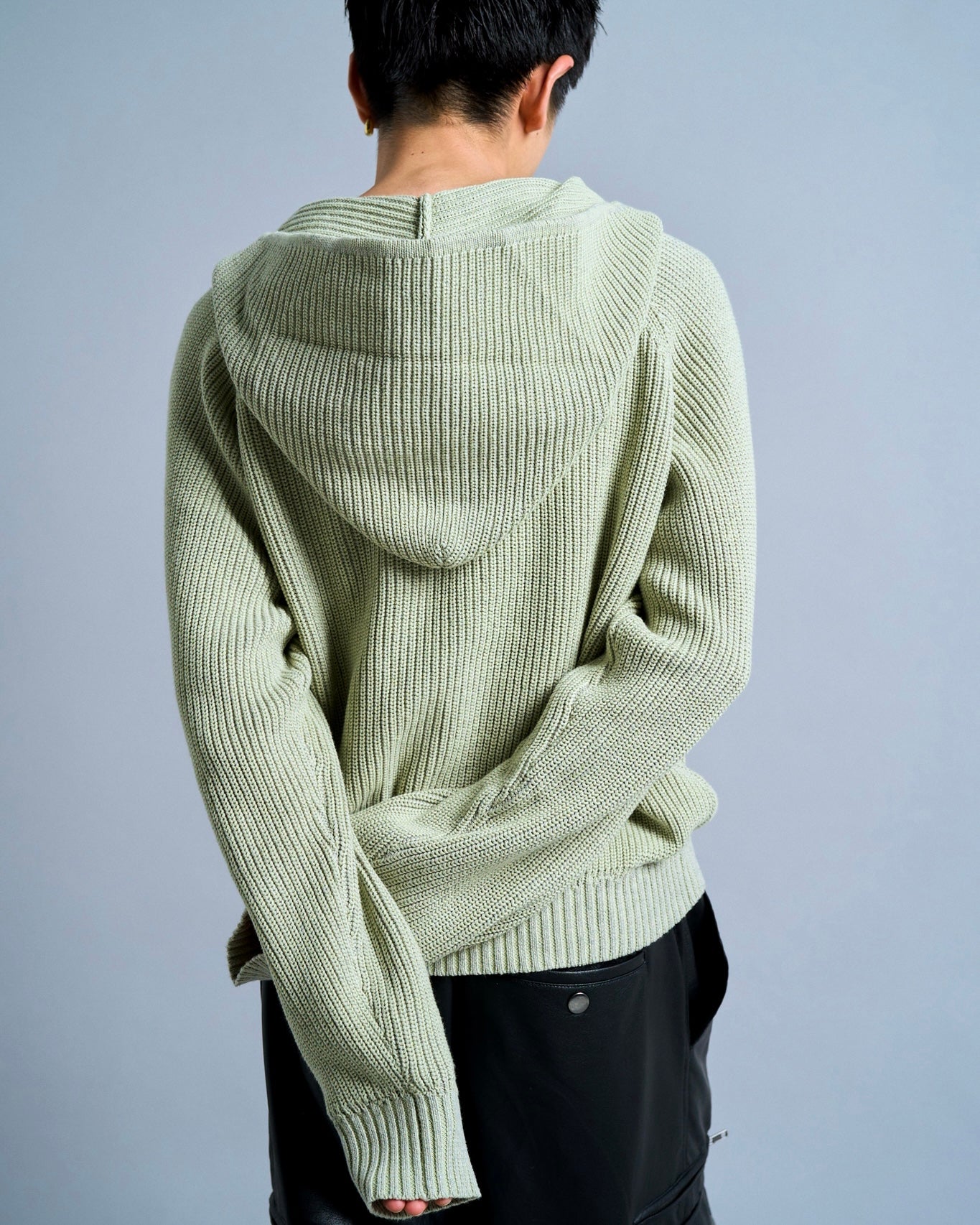 double zip mix yarn knit hoodie