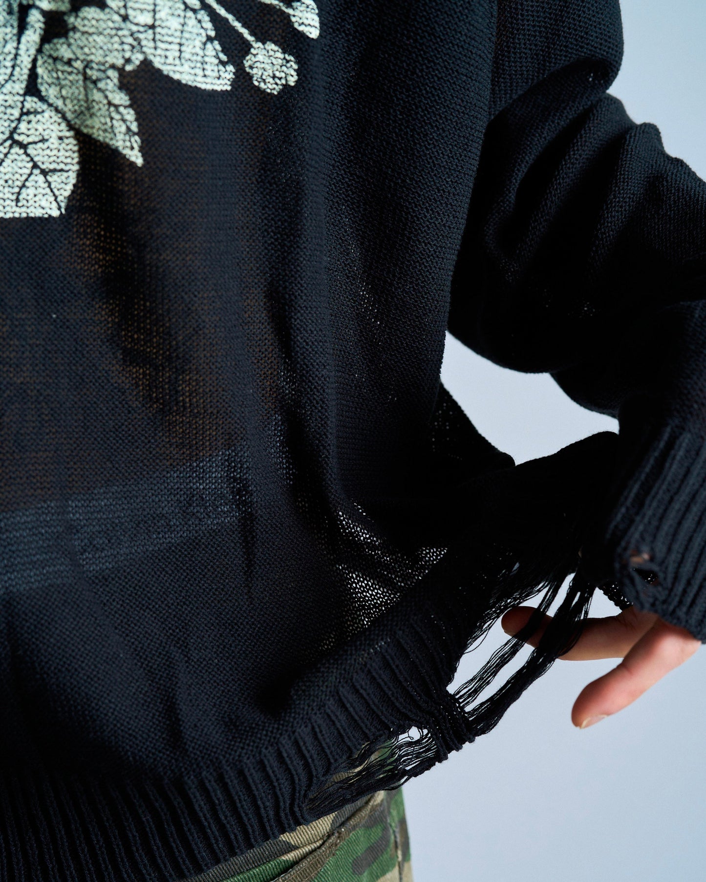 flower paint broken long sleeve sheer sweater