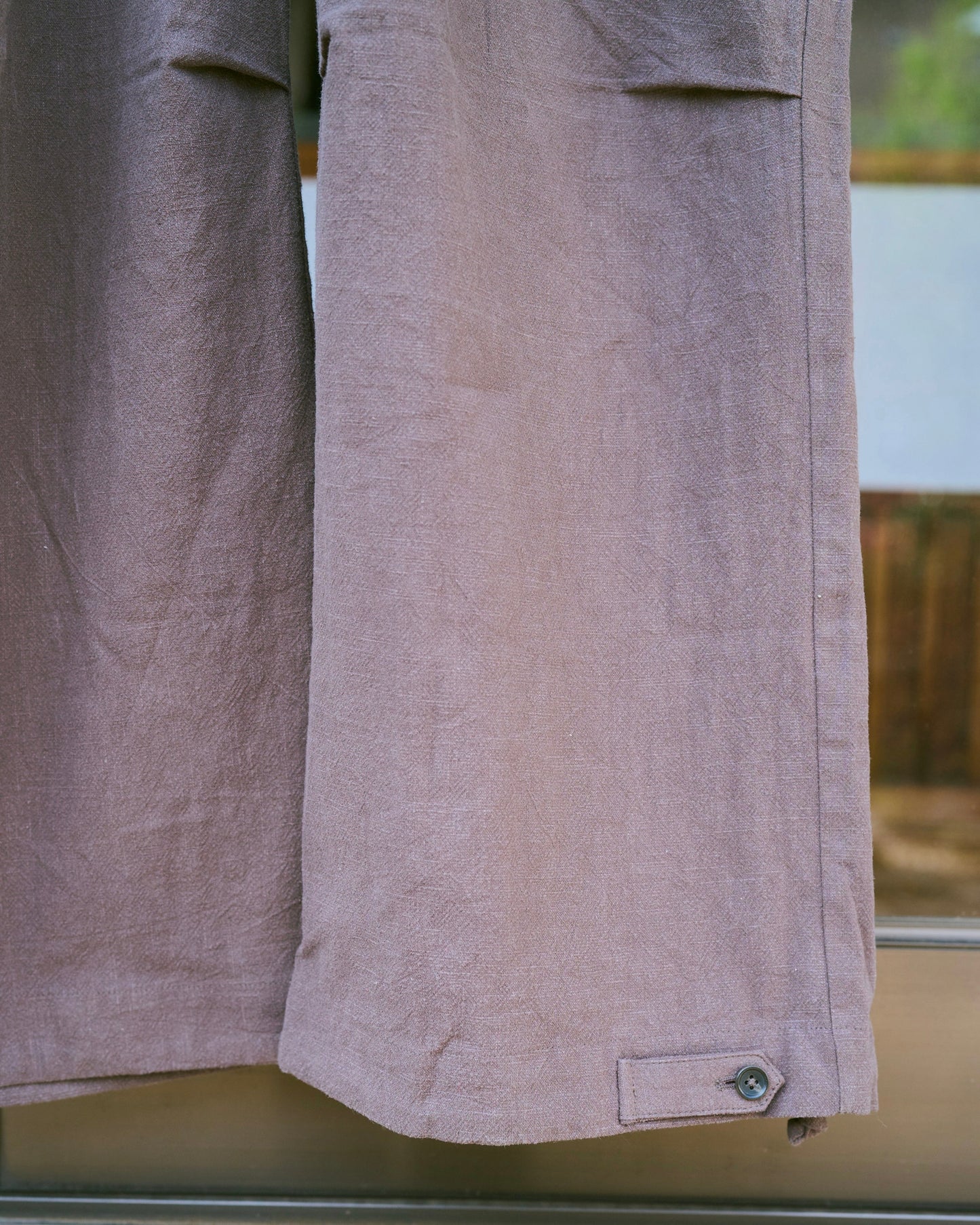 open collar cotton linen belted l/s jump suit