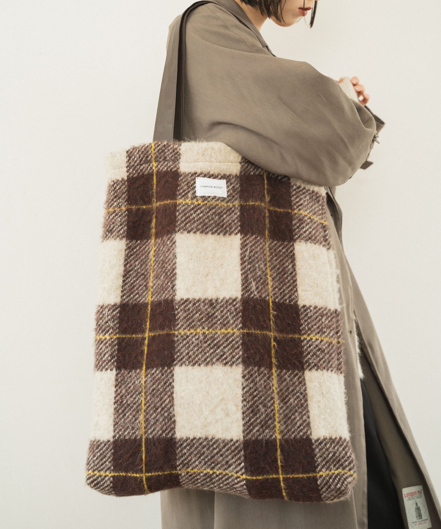 mohair mix check big tote bag