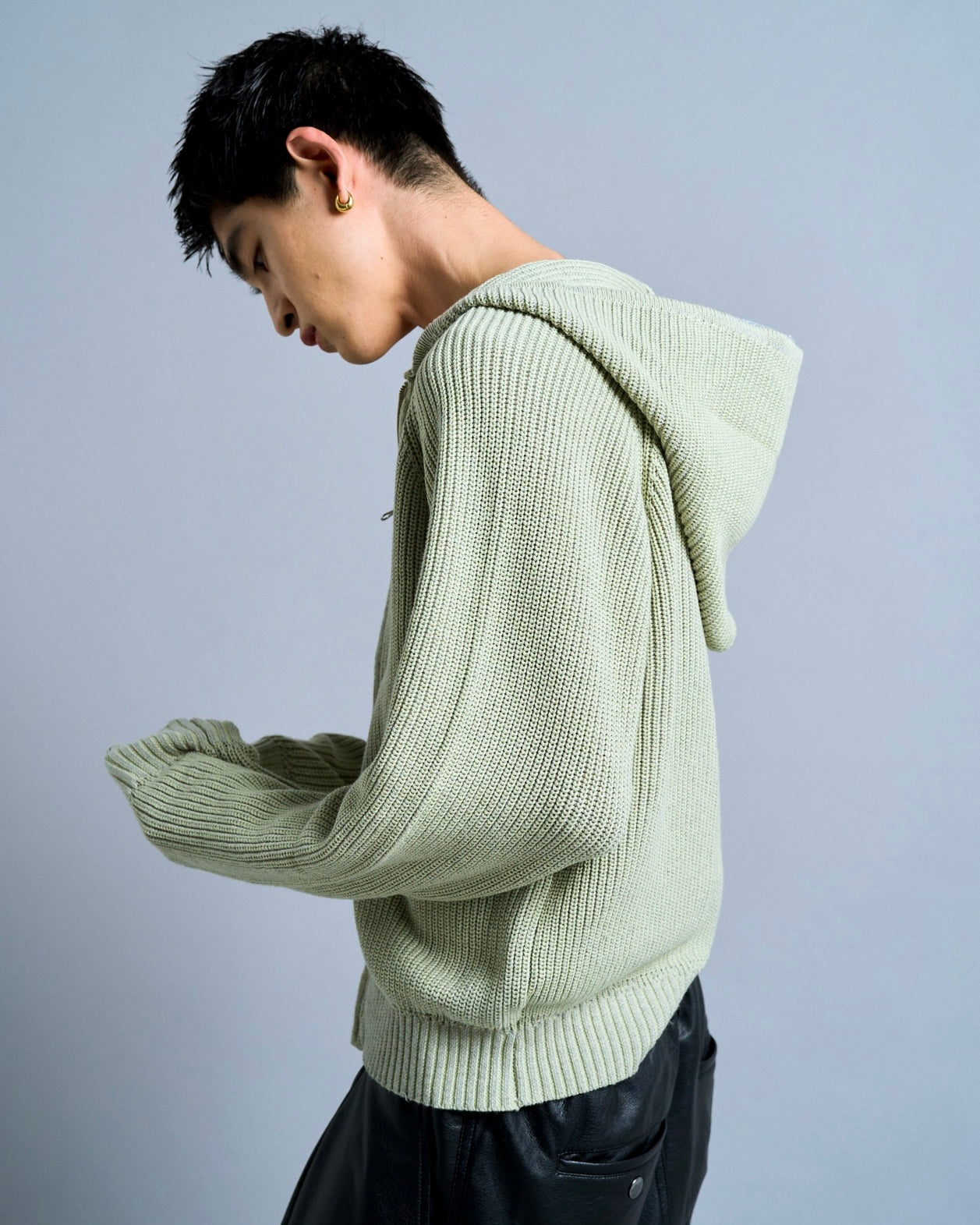 double zip mix yarn knit hoodie