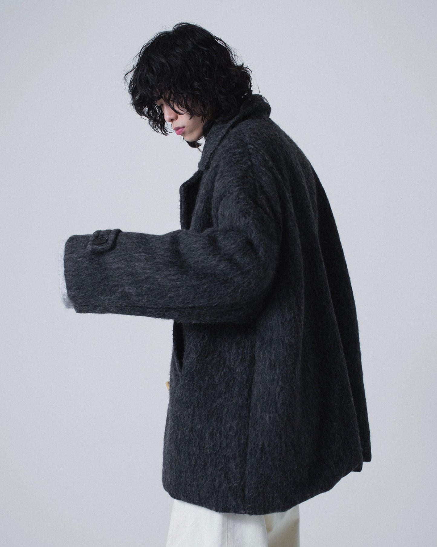 double breasted wool shaggy duffle coat