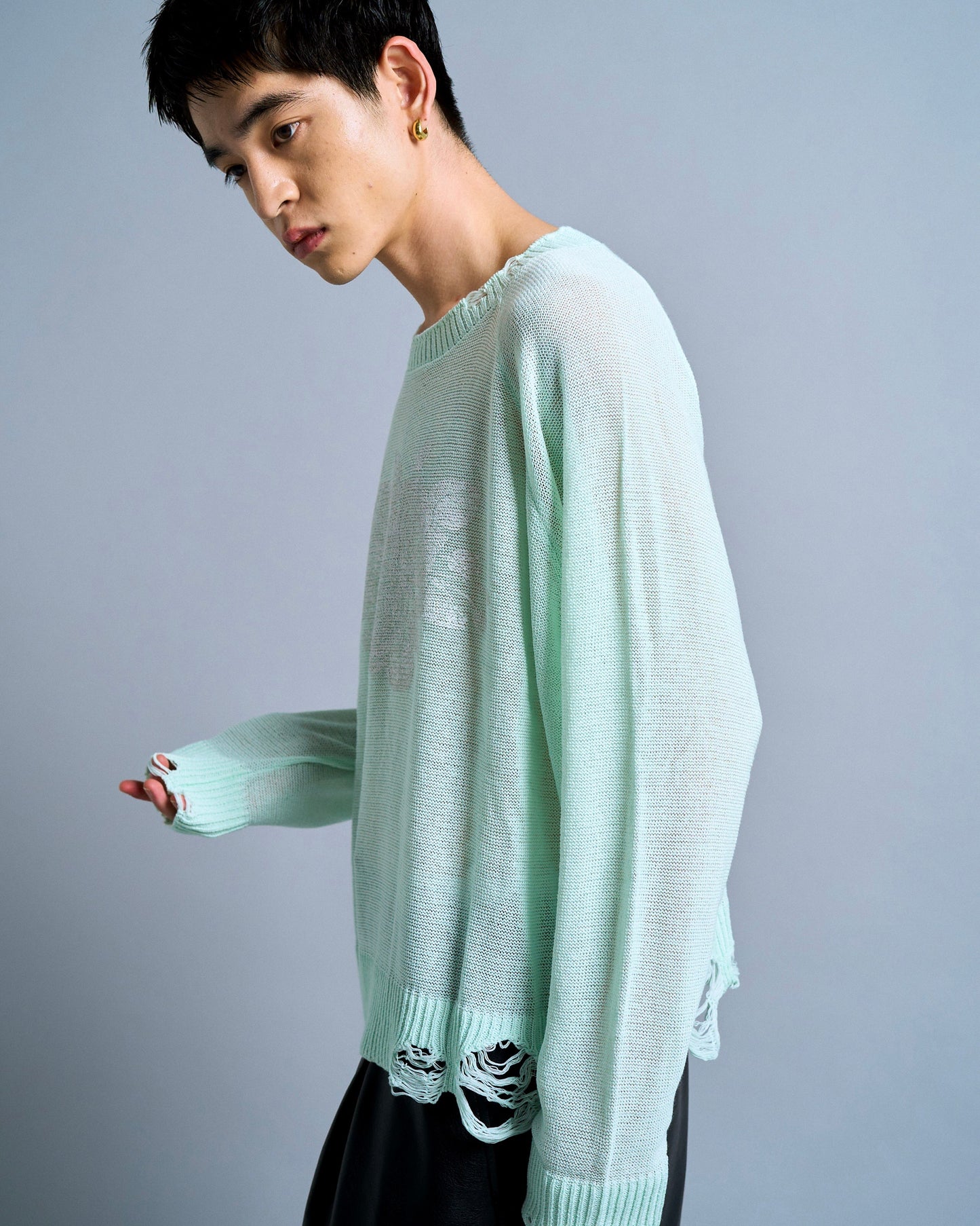 flower paint broken long sleeve sheer sweater
