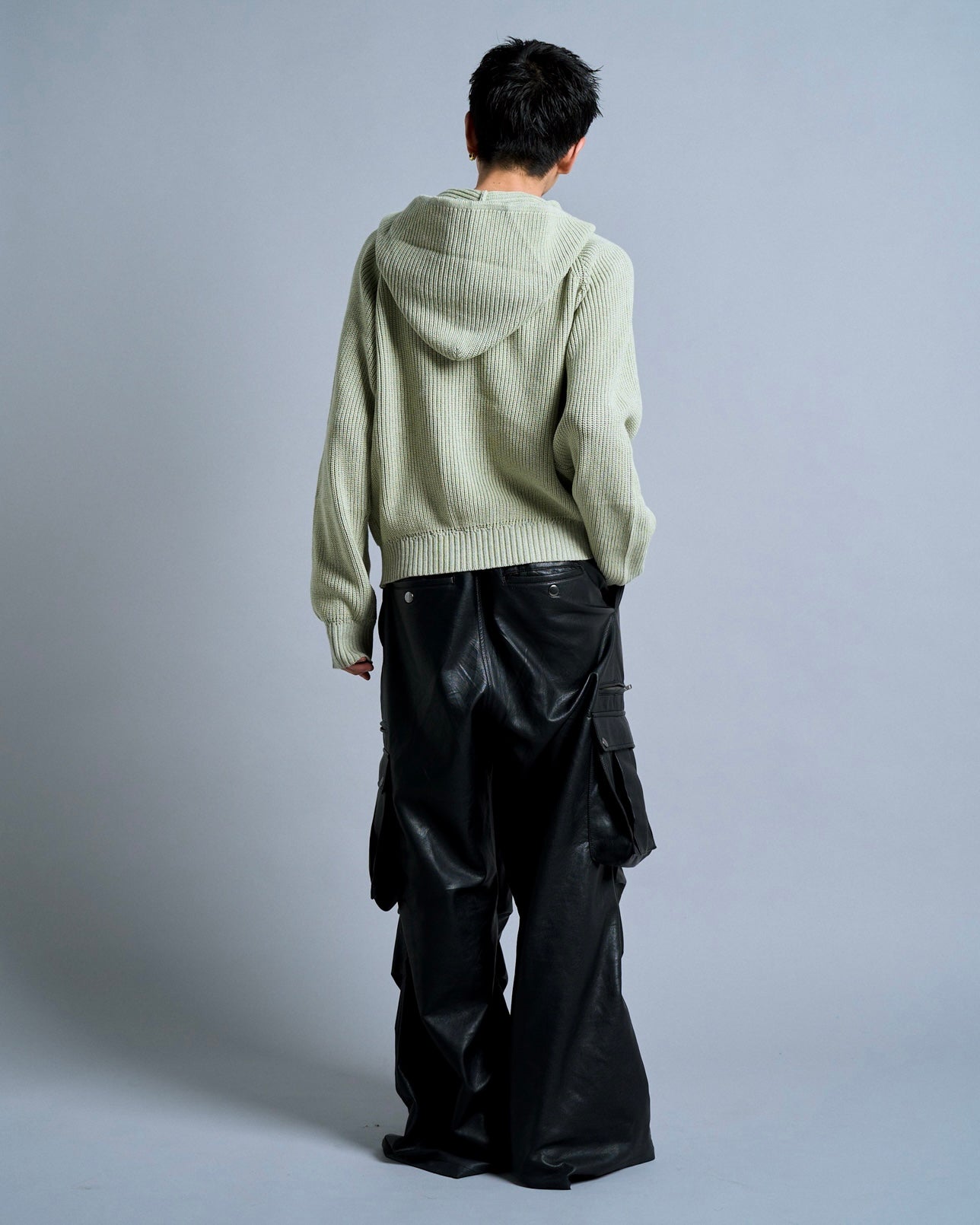 double zip mix yarn knit hoodie