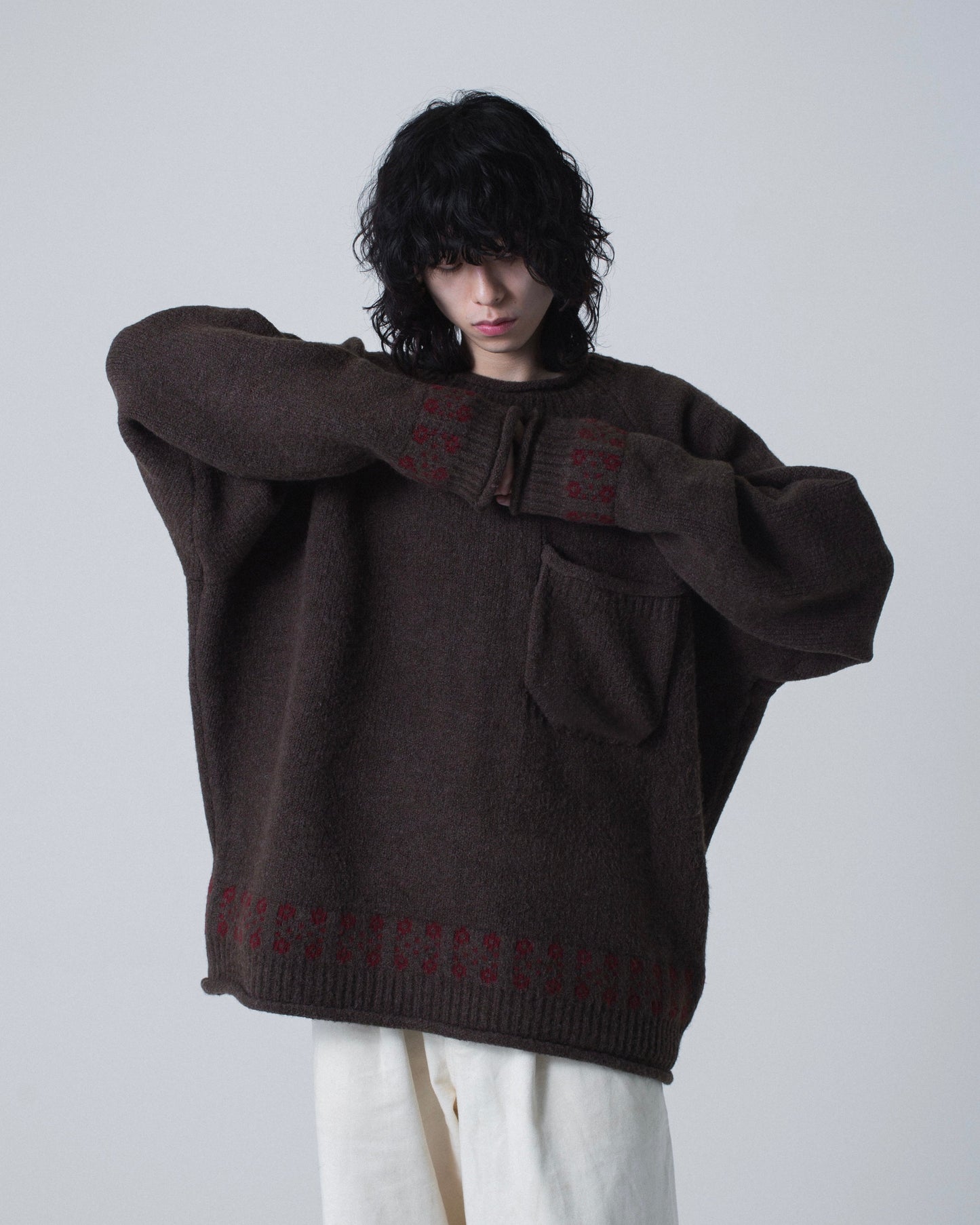 big pocket fair isle line heavy sweater