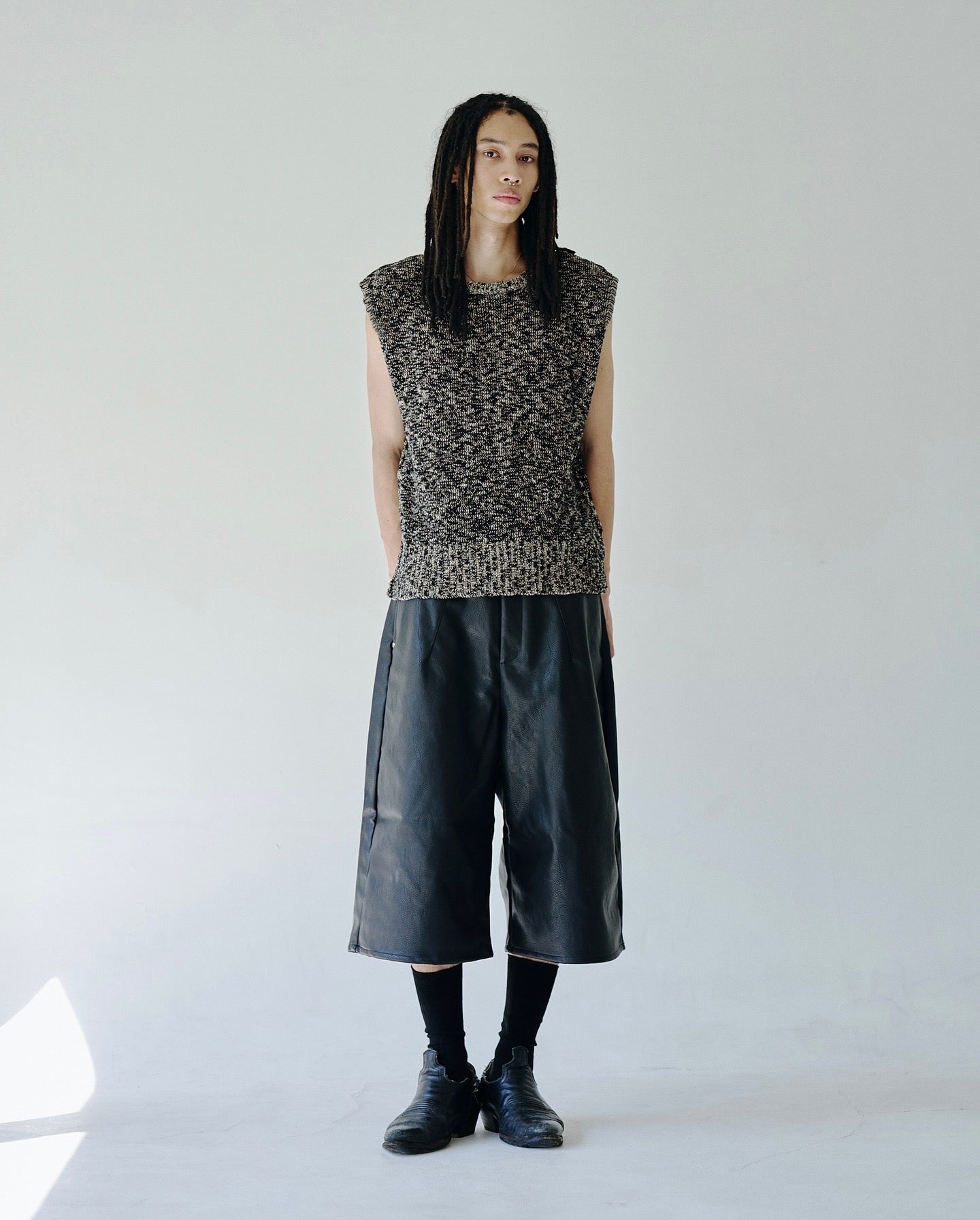wide baggy PU-leather shorts