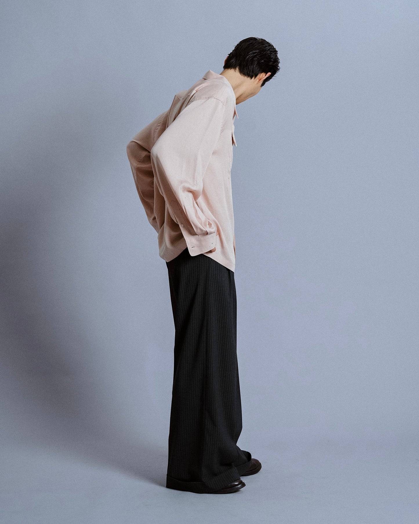 rhinestone rayon open collar l/s shirt
