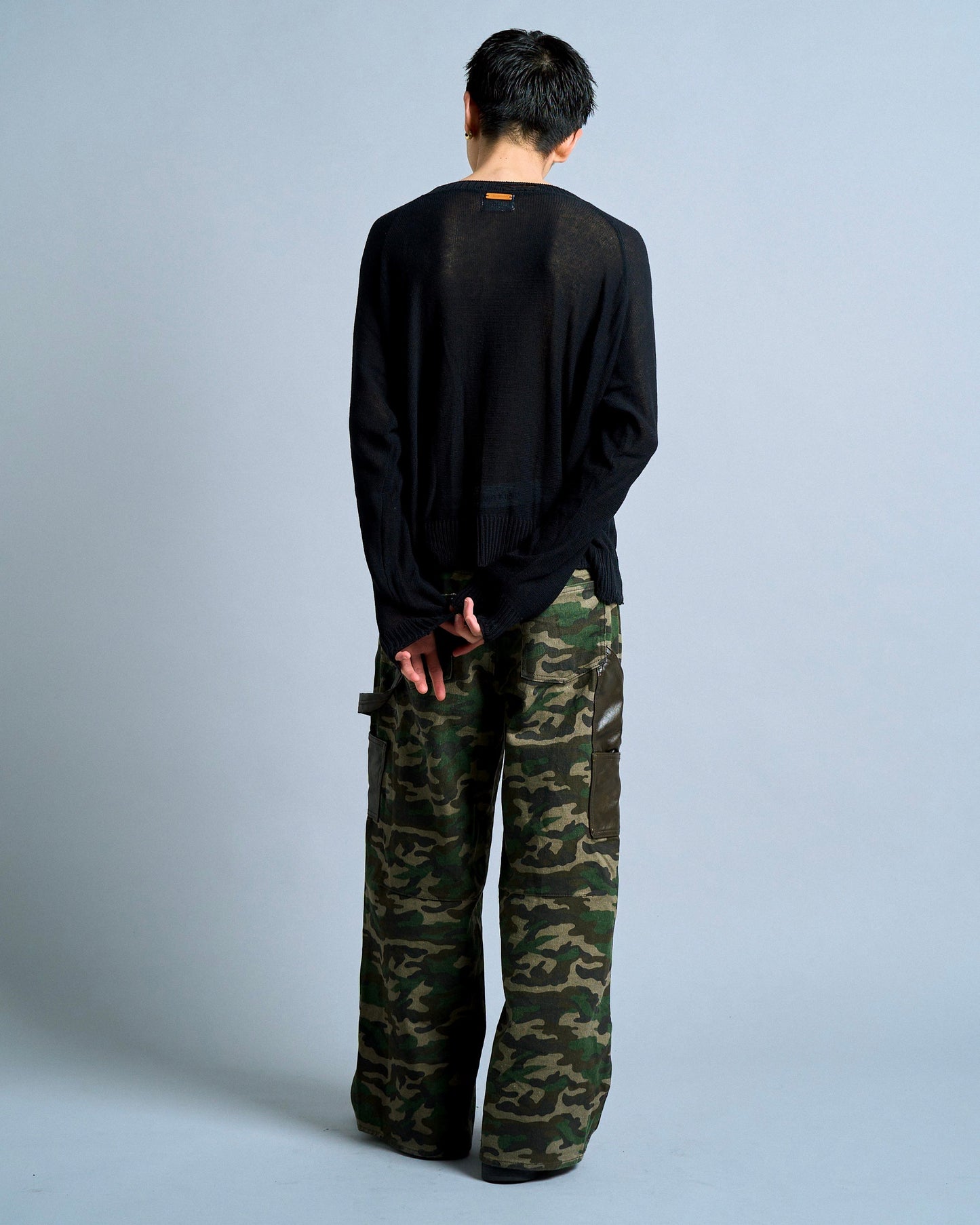 flower paint broken long sleeve sheer sweater