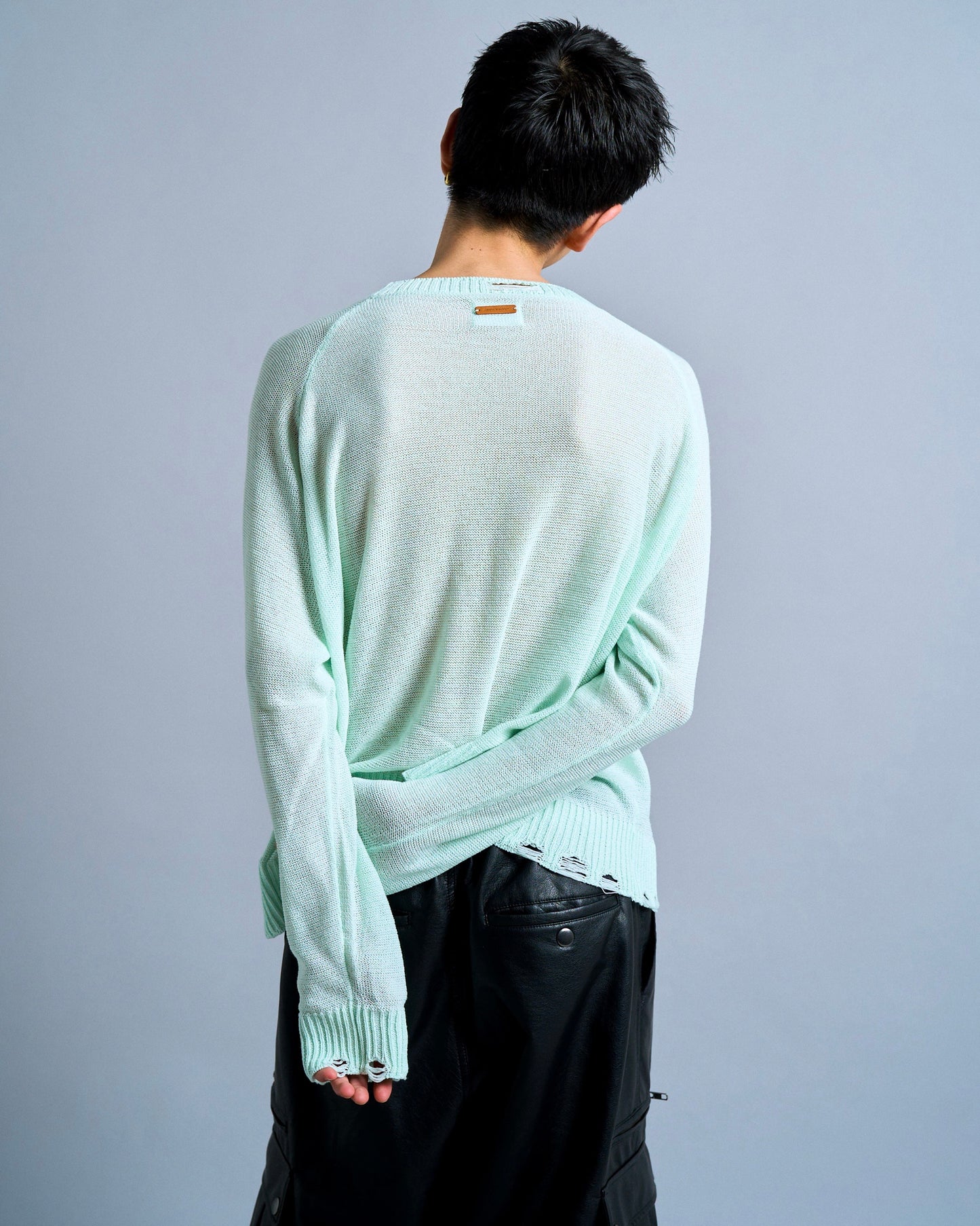 flower paint broken long sleeve sheer sweater
