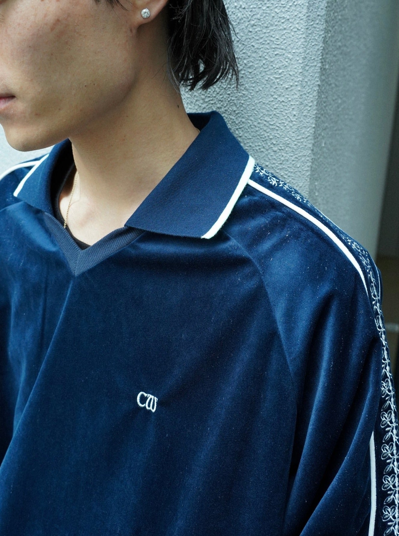 flower embroidery line velour skipper game shirt