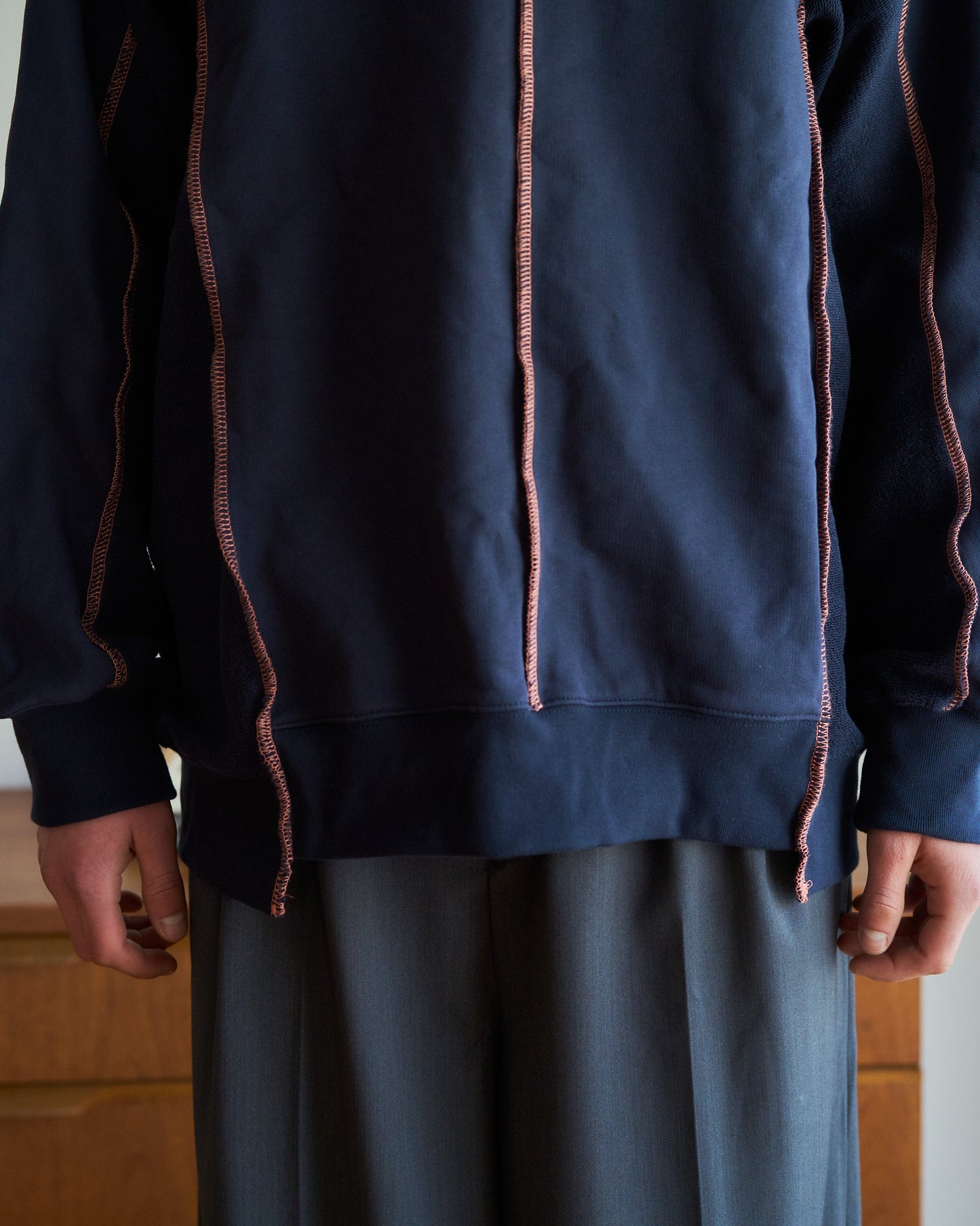 patchwork inside-out stiching sweat