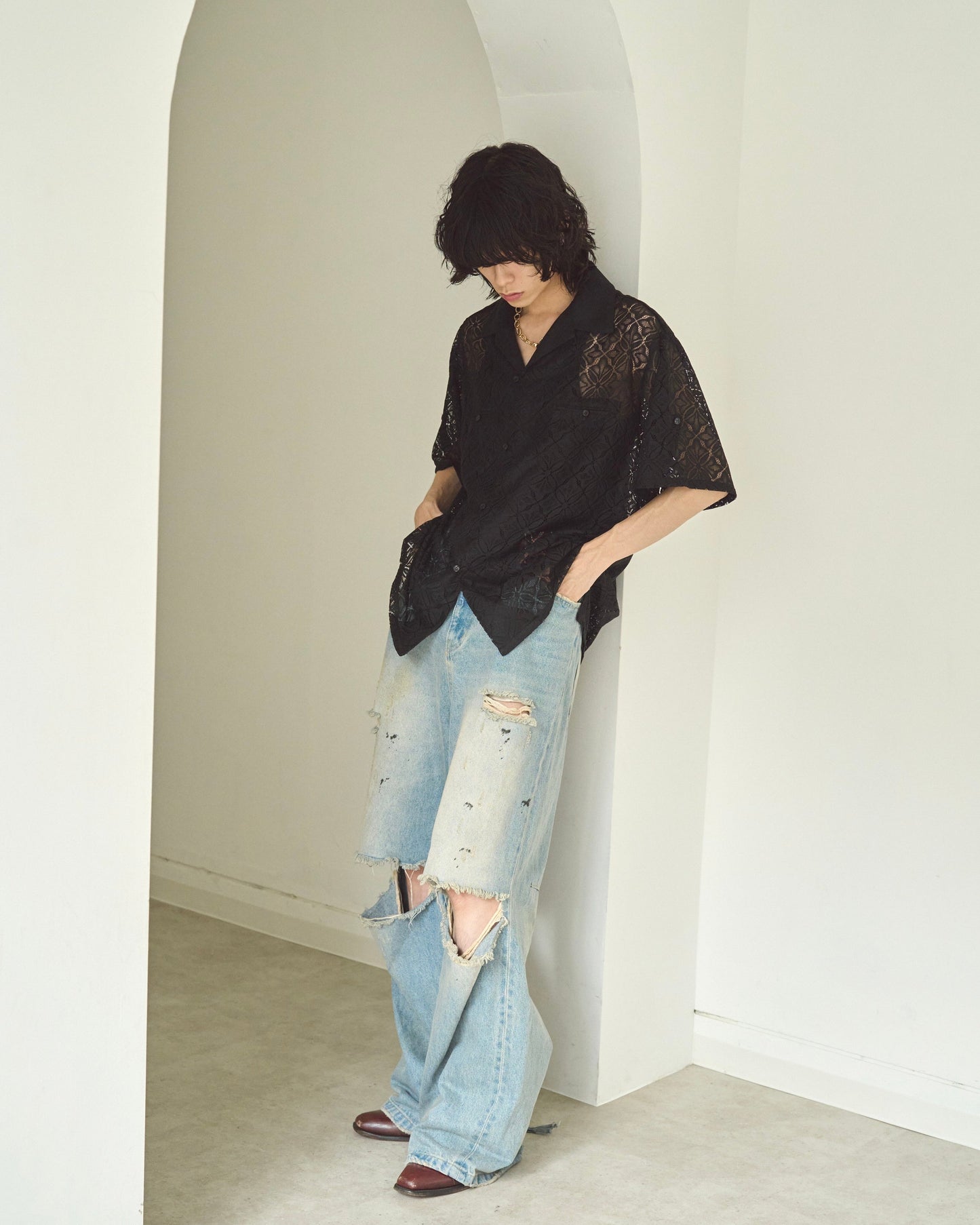 flower sheer embrodery shirt