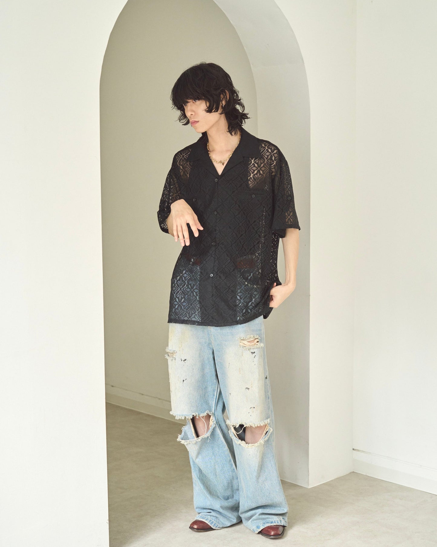 flower sheer embrodery shirt