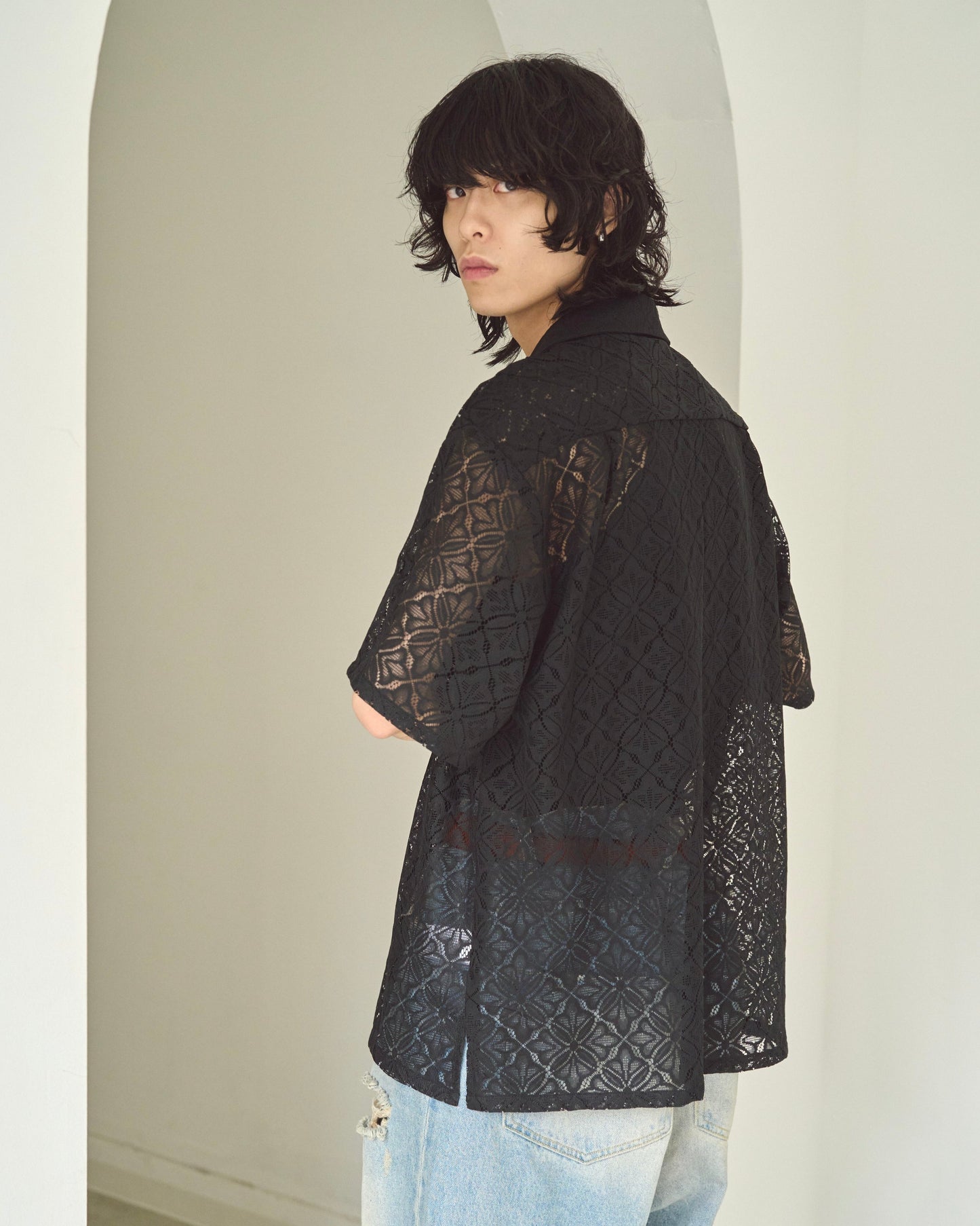 flower sheer embrodery shirt