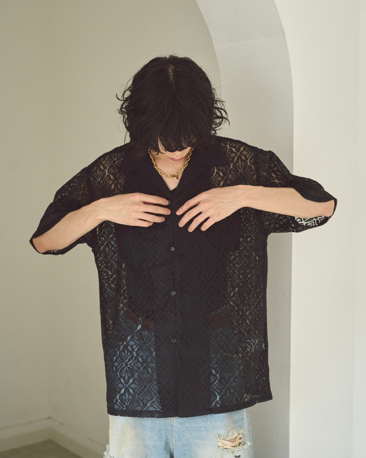 flower sheer embrodery shirt