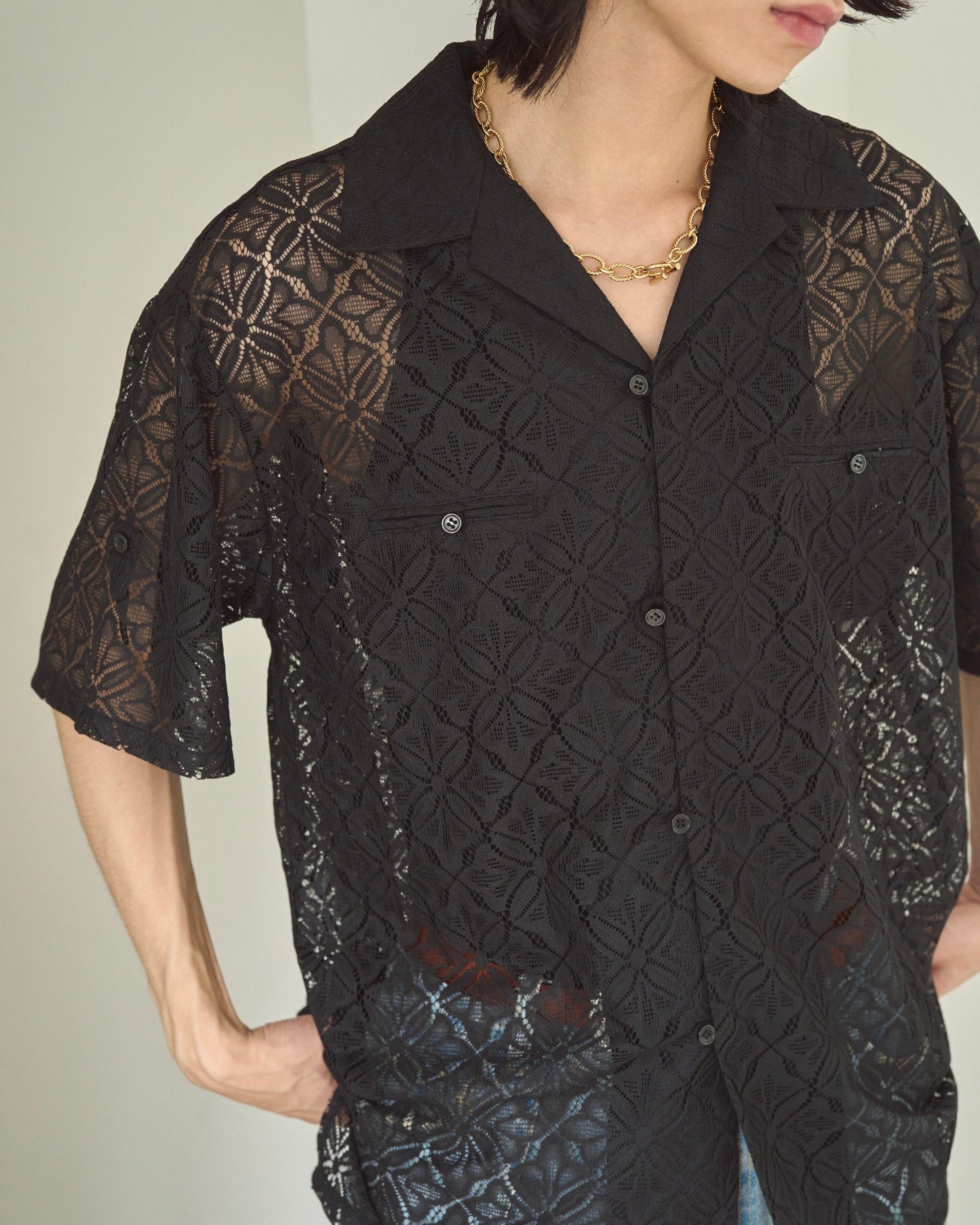 flower sheer embrodery shirt