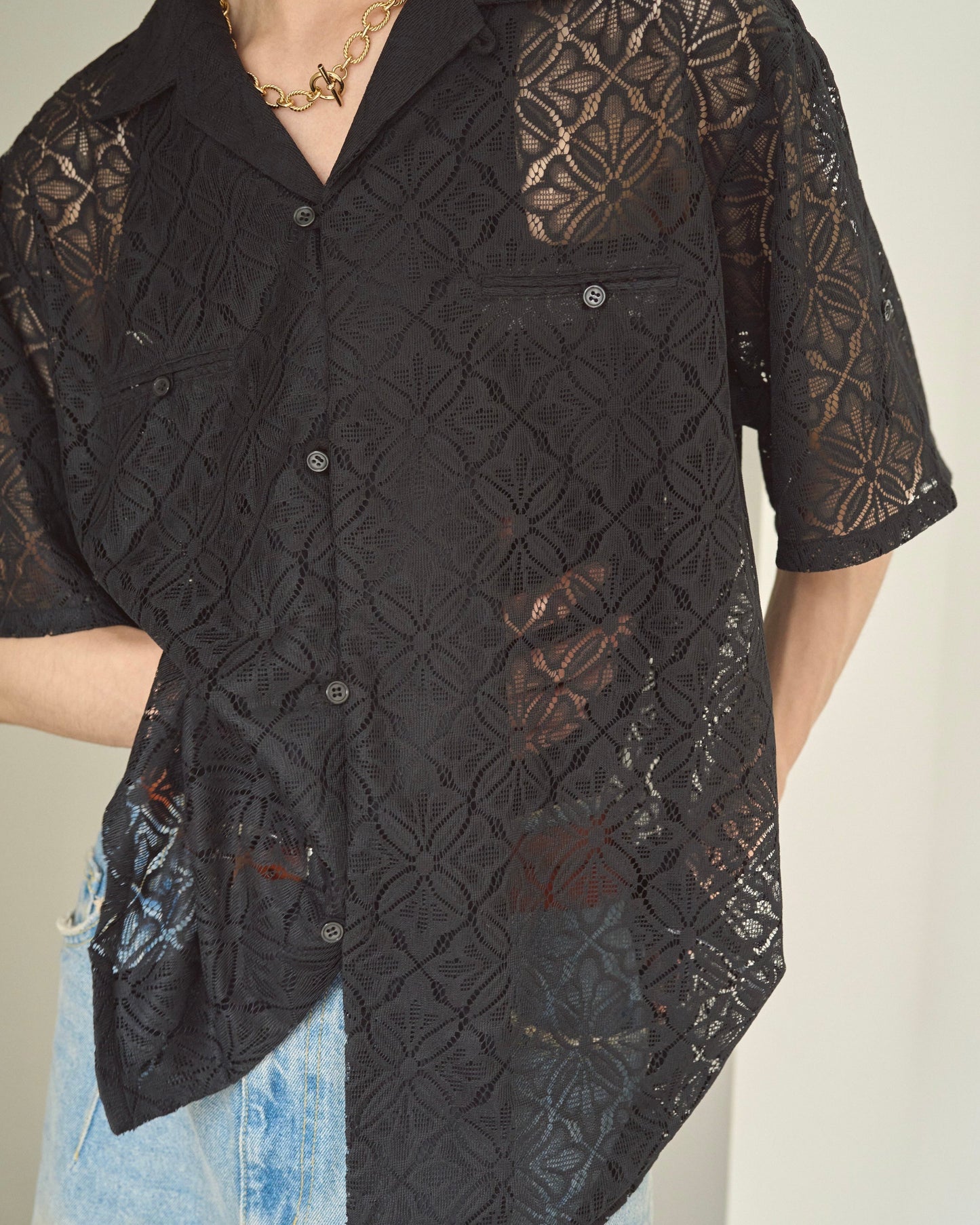 flower sheer embrodery shirt