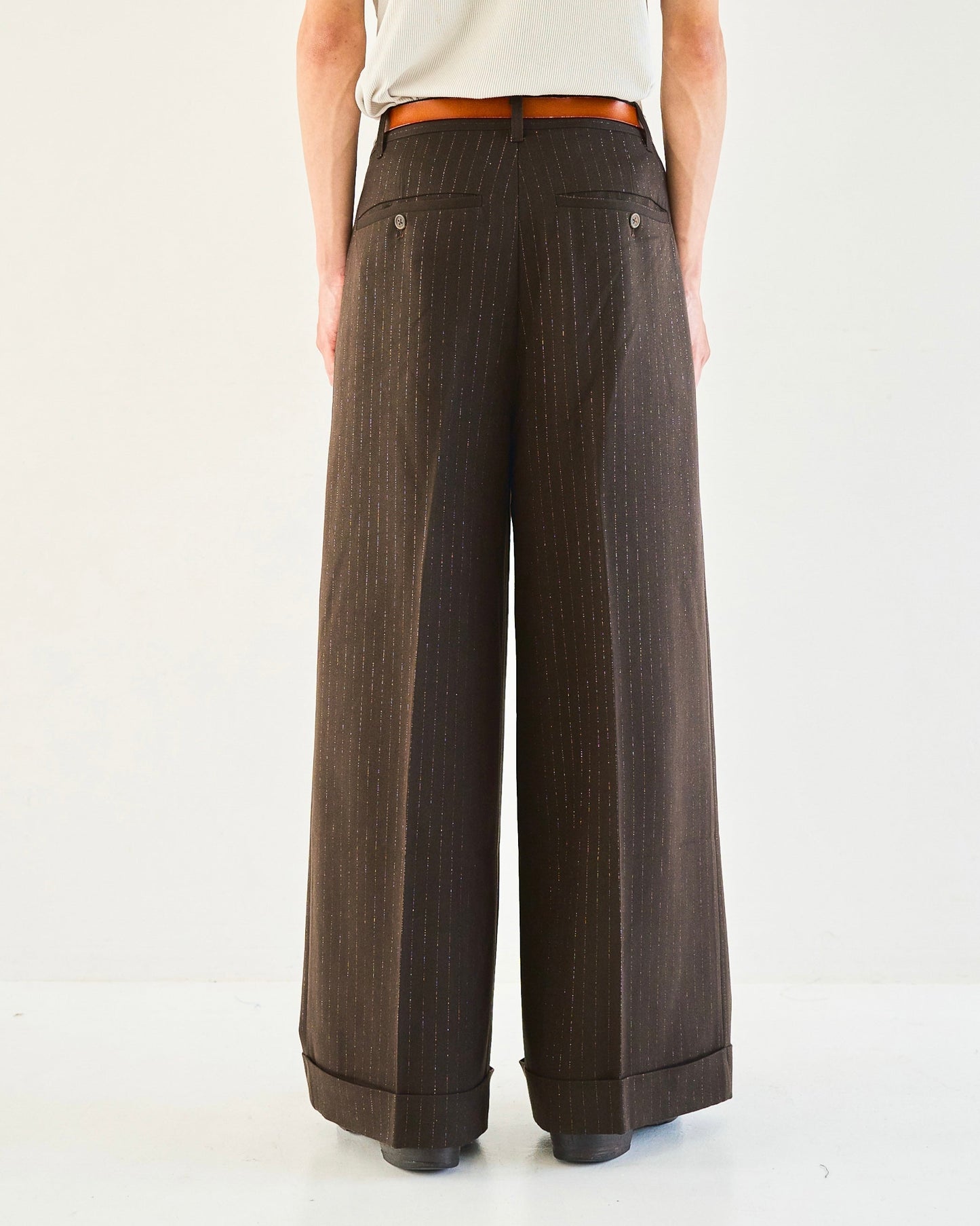 2tuck wide baggy flare rame slacks