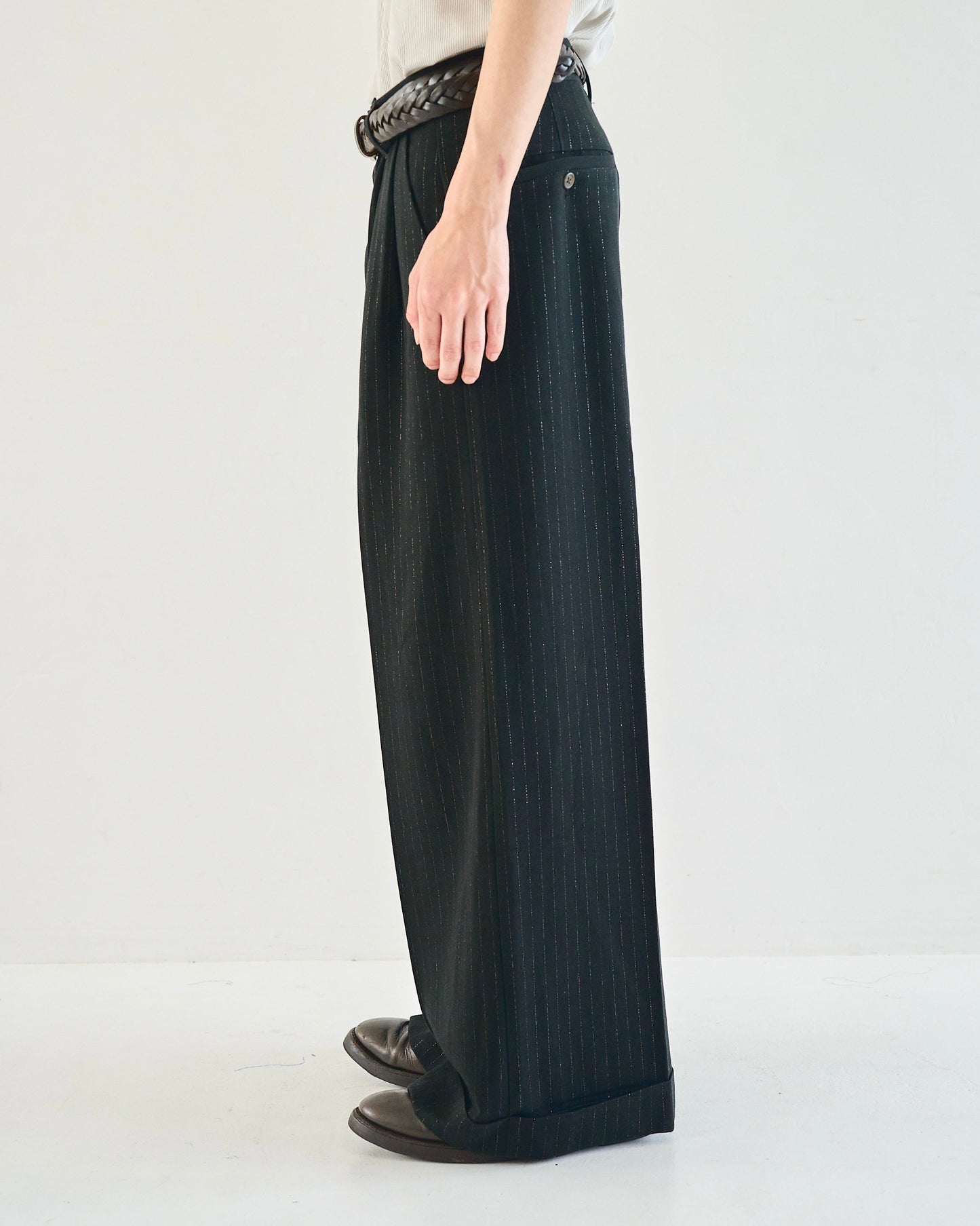 2tuck wide baggy flare rame slacks
