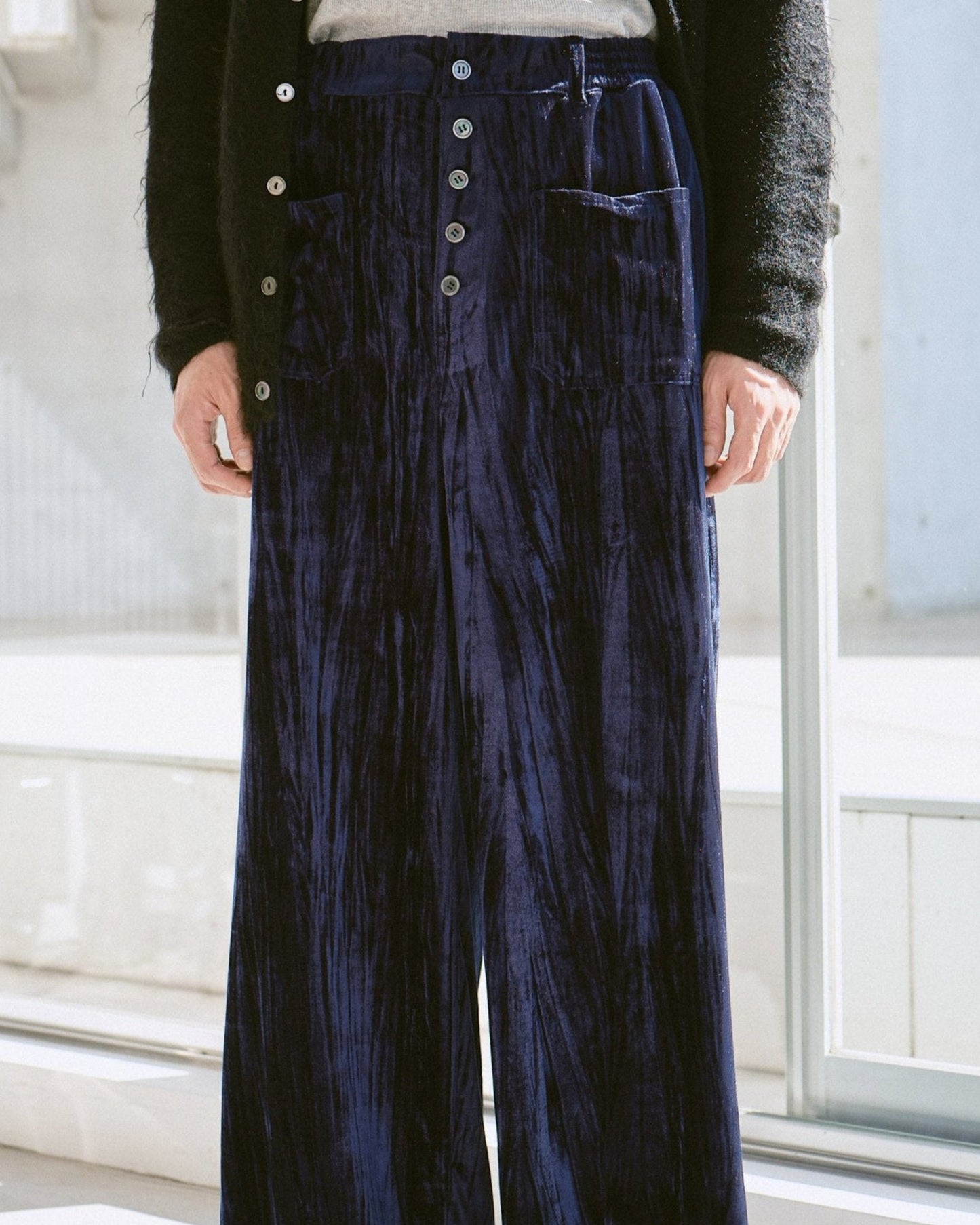 velvet wide baggy sailor trousers