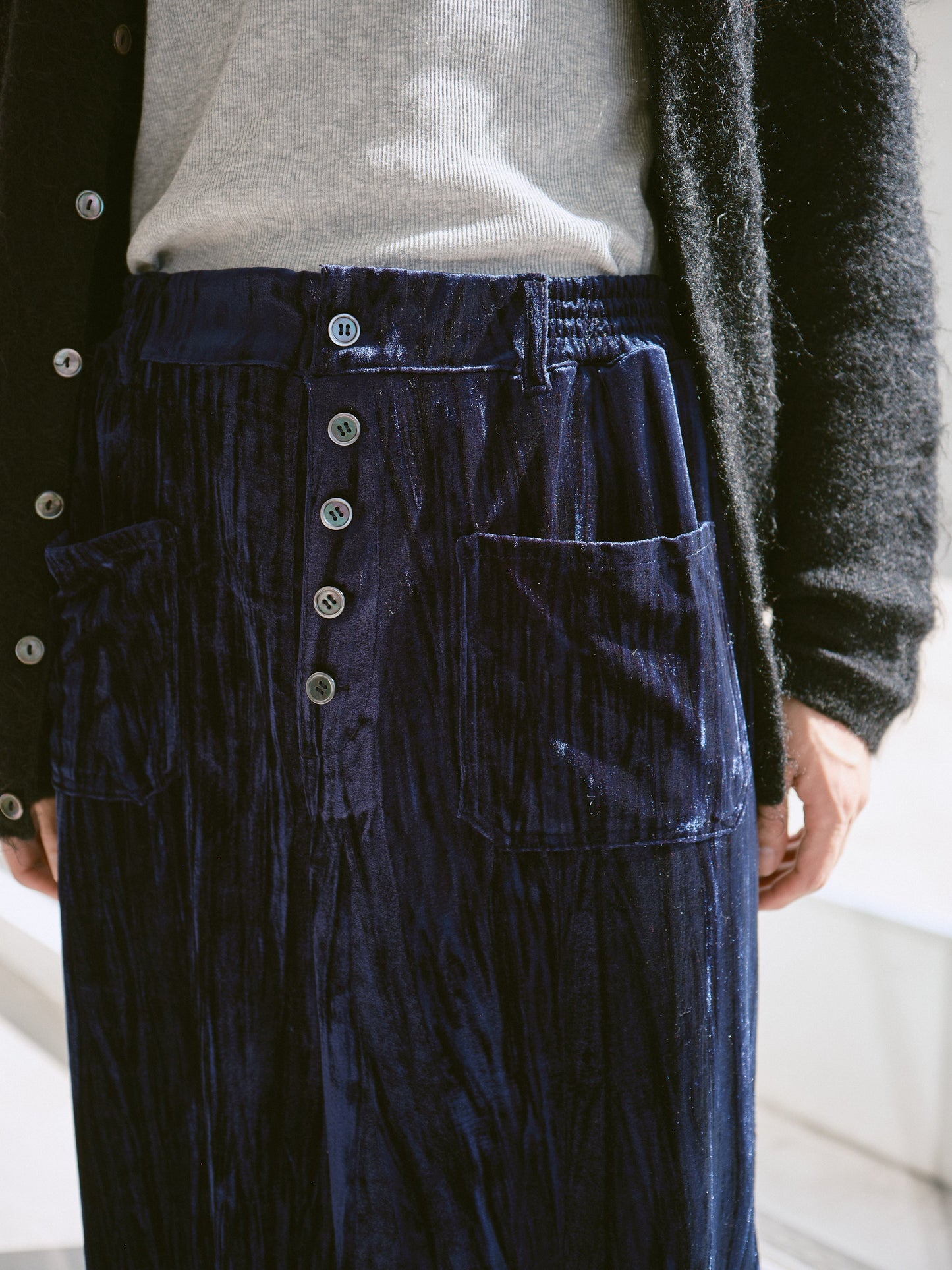 velvet wide baggy sailor trousers