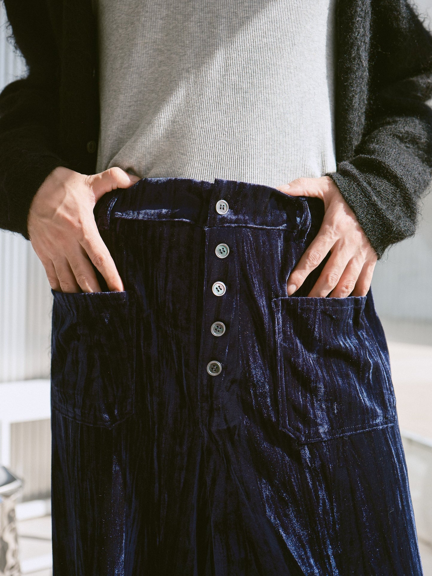 velvet wide baggy sailor trousers