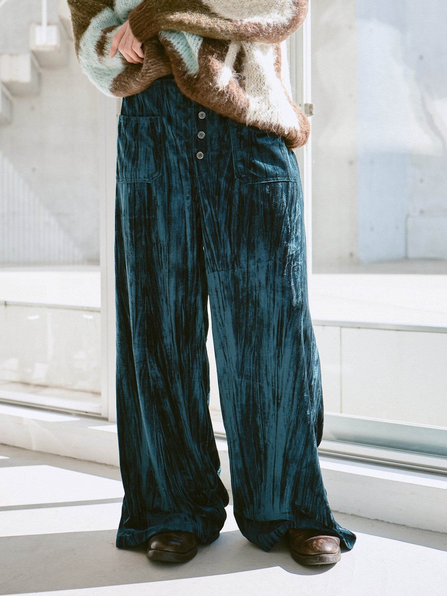 velvet wide baggy sailor trousers