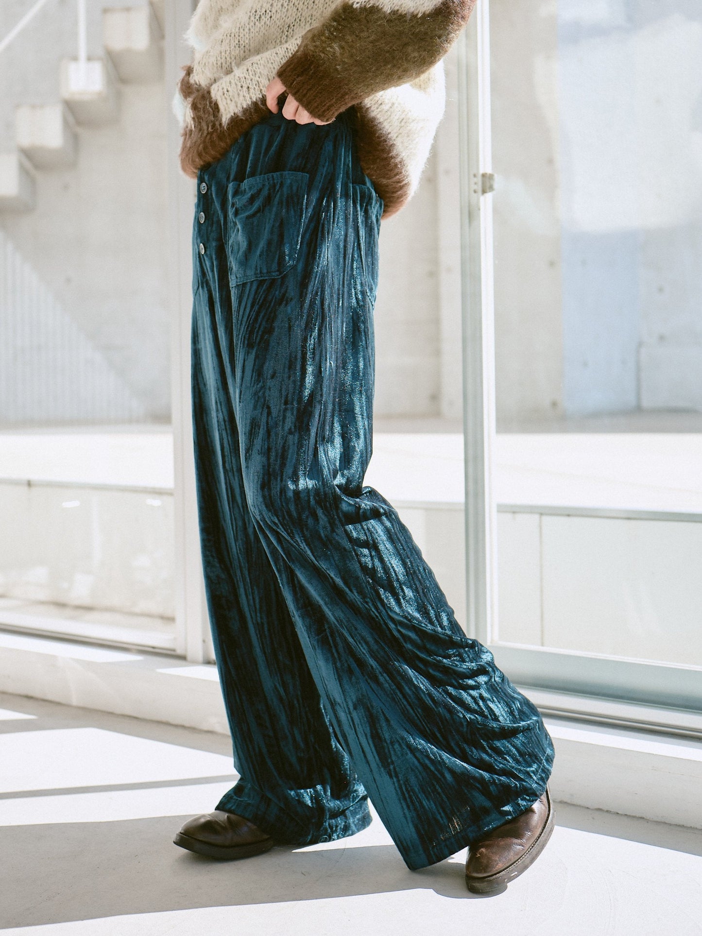 velvet wide baggy sailor trousers