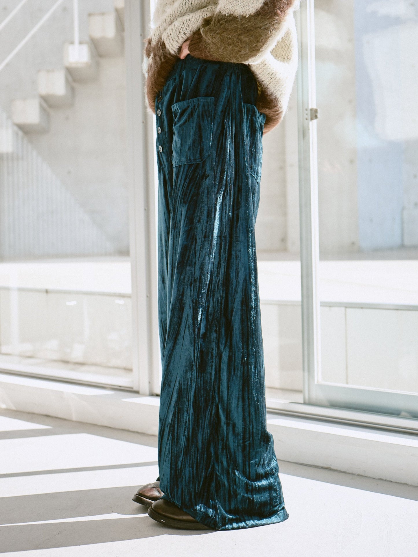 velvet wide baggy sailor trousers
