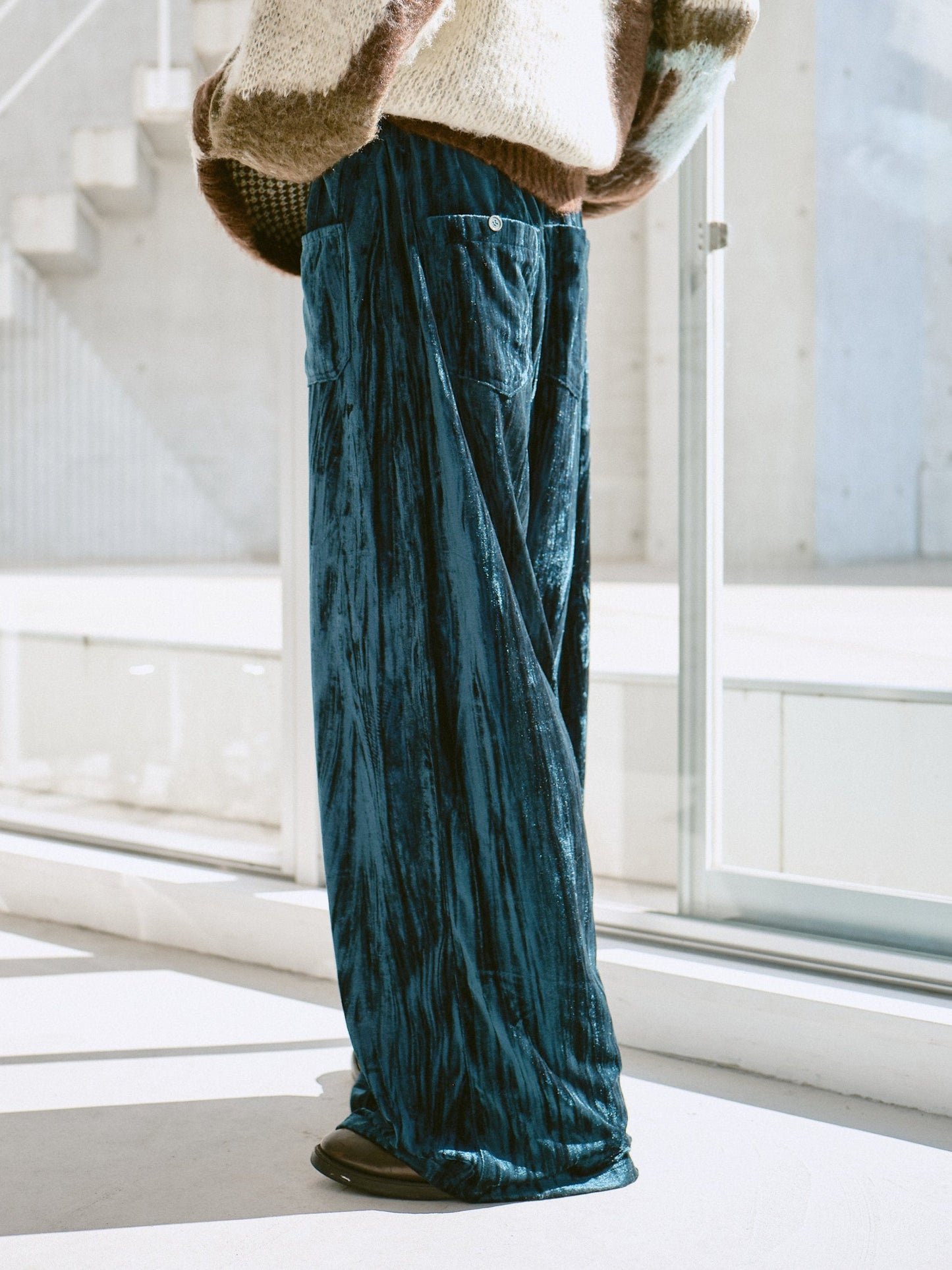 velvet wide baggy sailor trousers