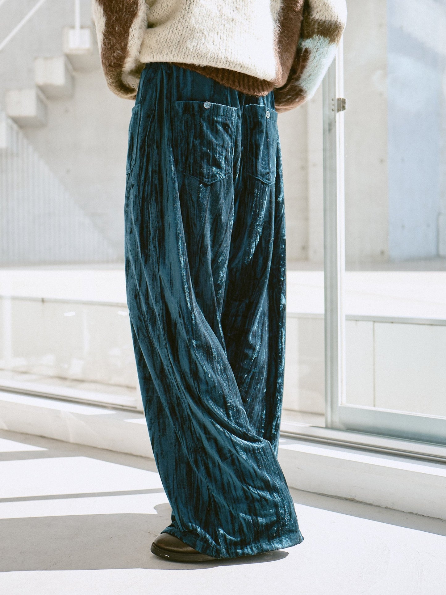 velvet wide baggy sailor trousers