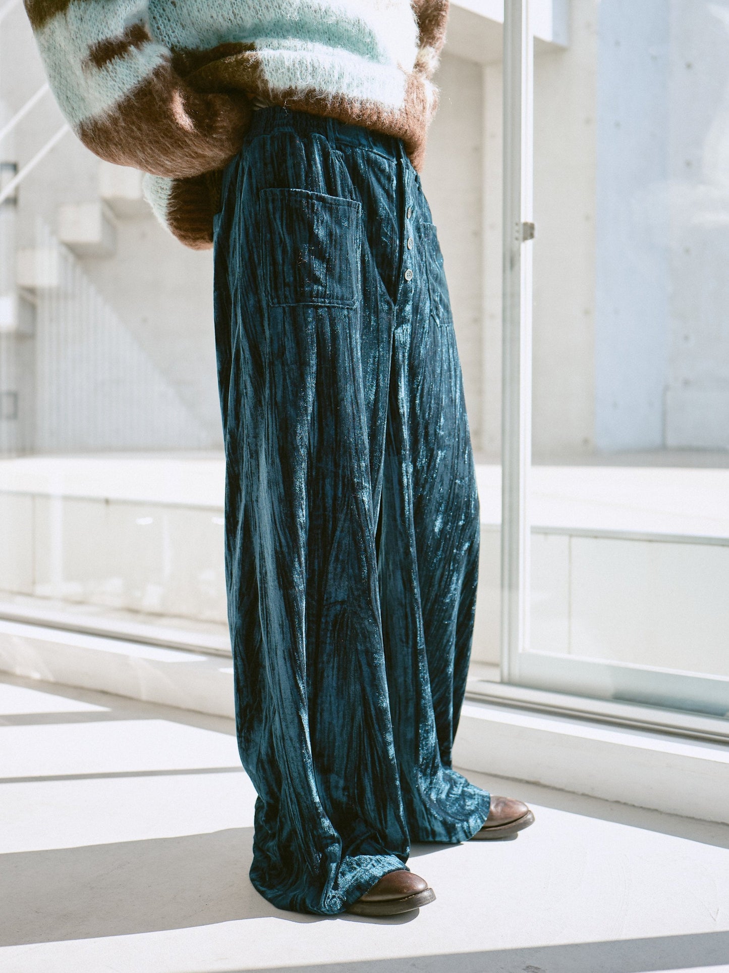 velvet wide baggy sailor trousers