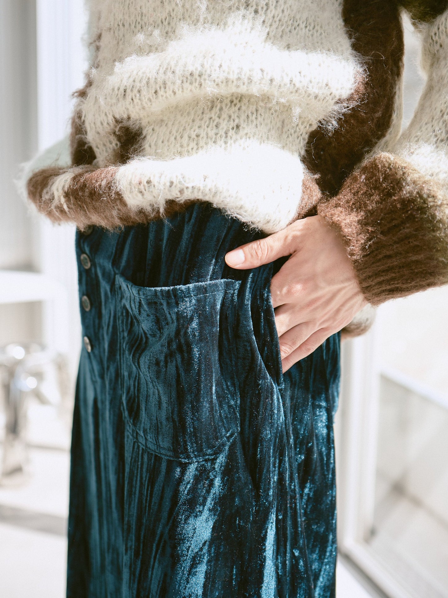 velvet wide baggy sailor trousers
