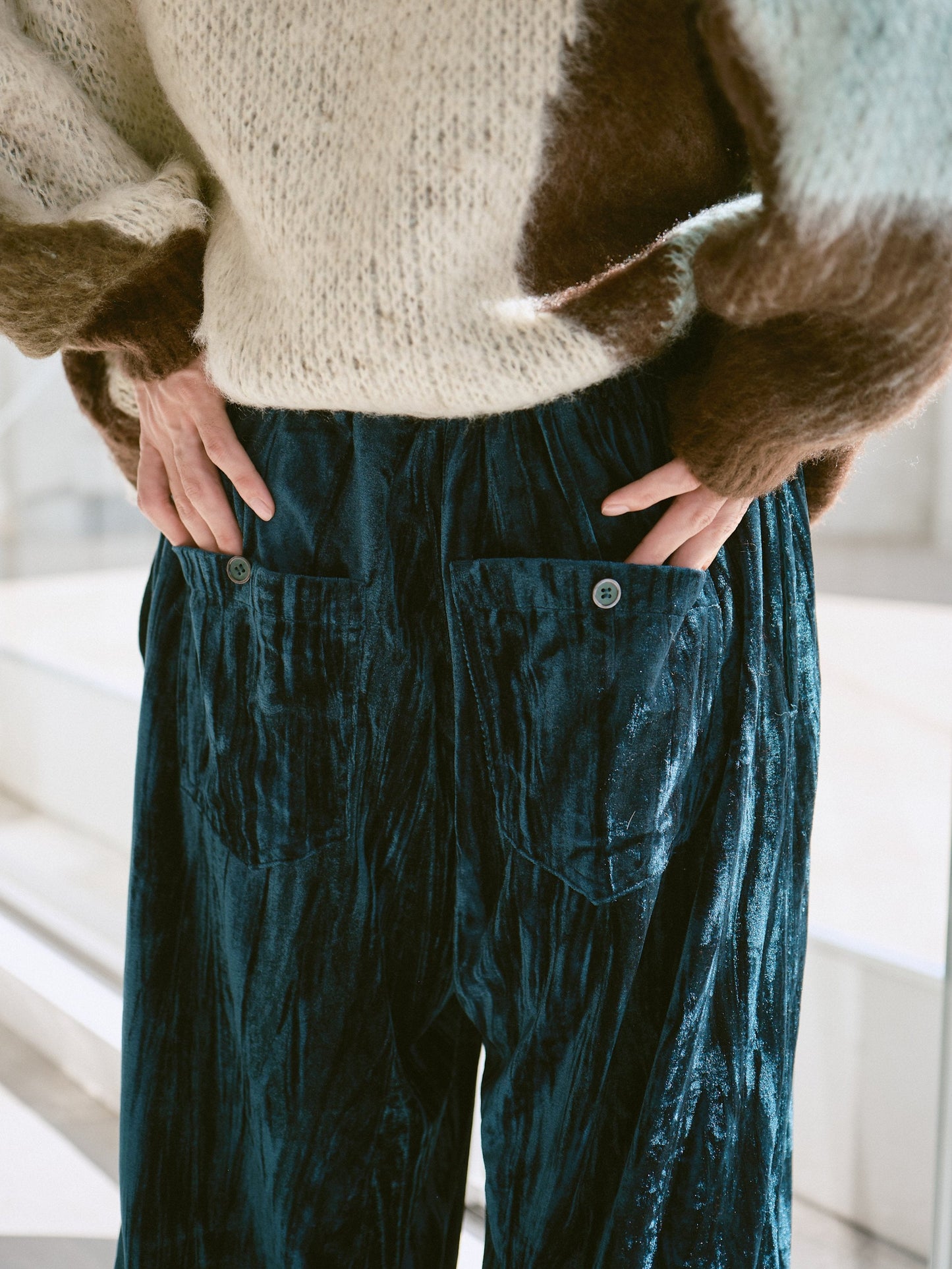 velvet wide baggy sailor trousers