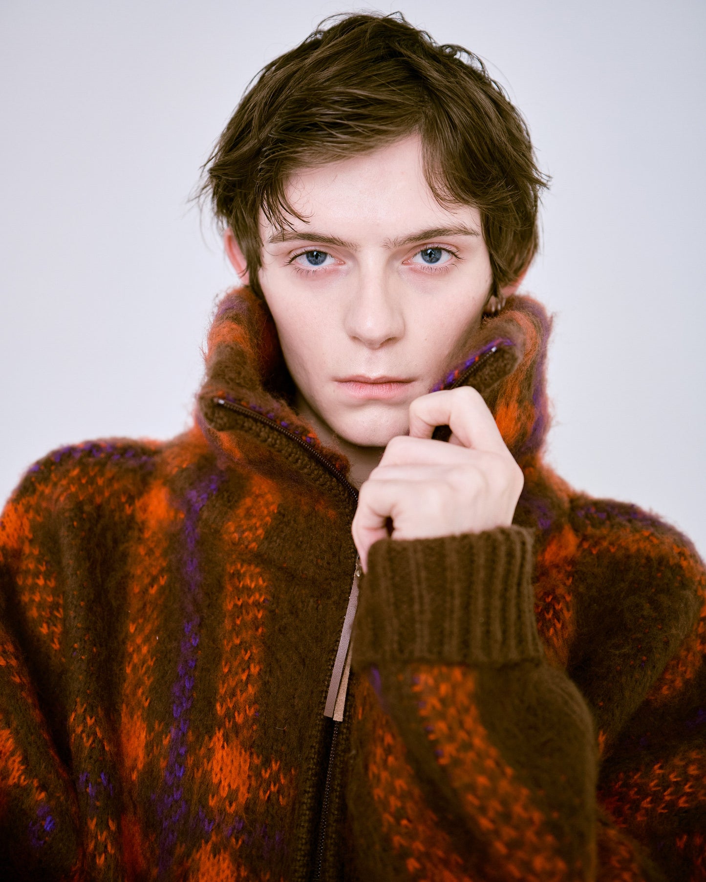 brushed check drivers knit jacket