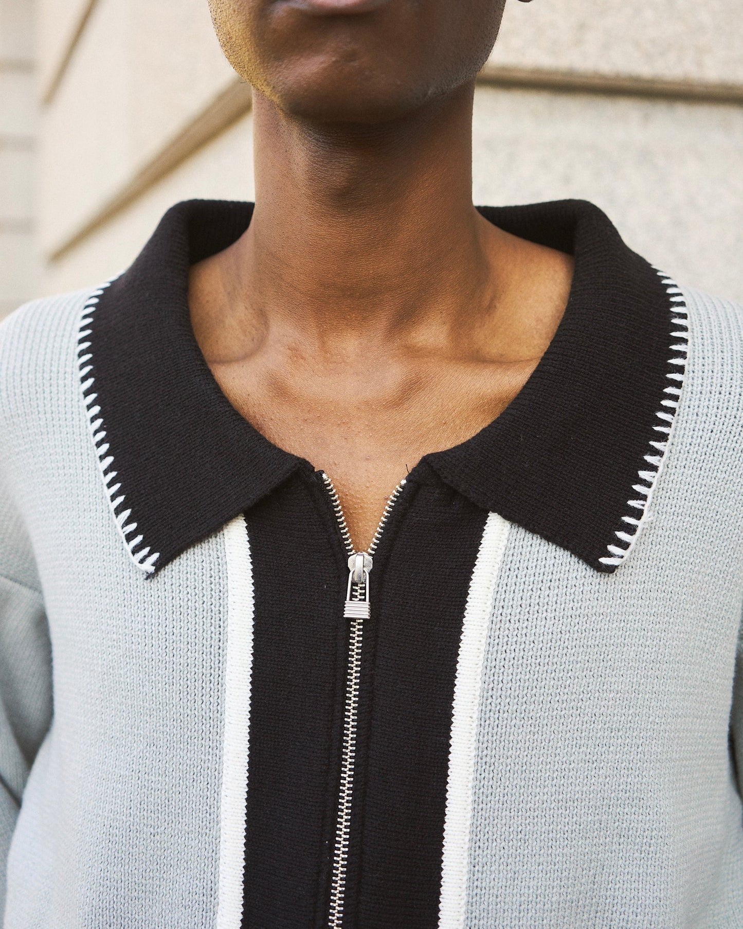 with collar stitching zipper knit shirt jacket