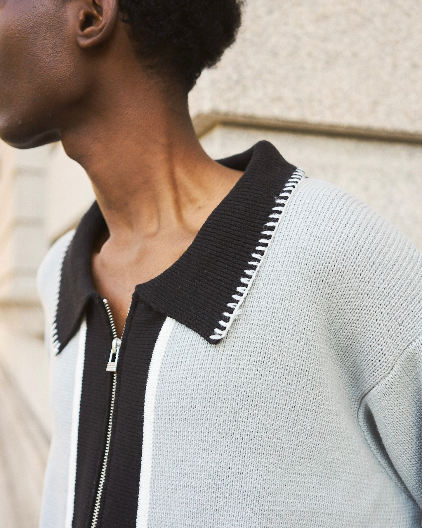 with collar stitching zipper knit shirt jacket