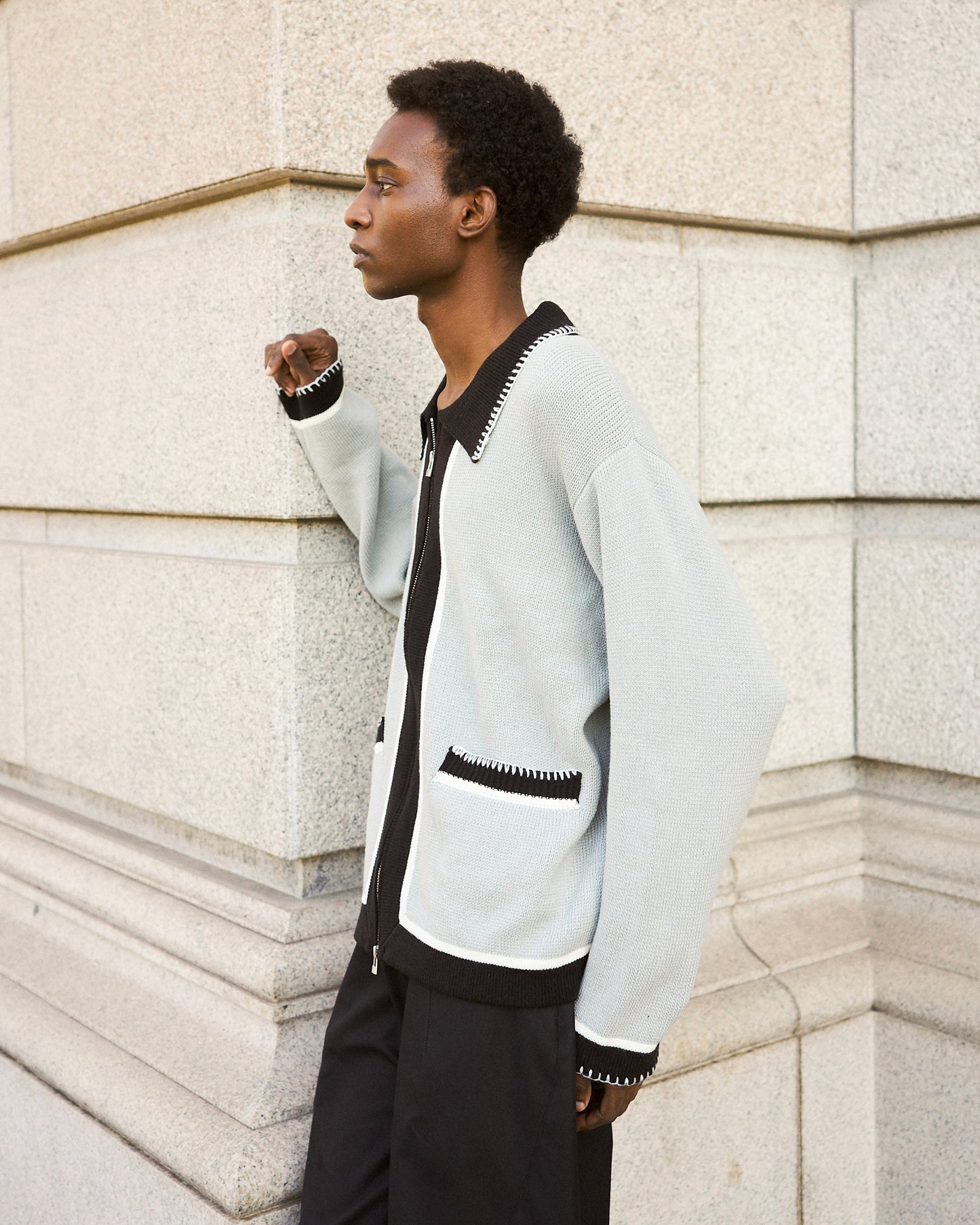 with collar stitching zipper knit shirt jacket