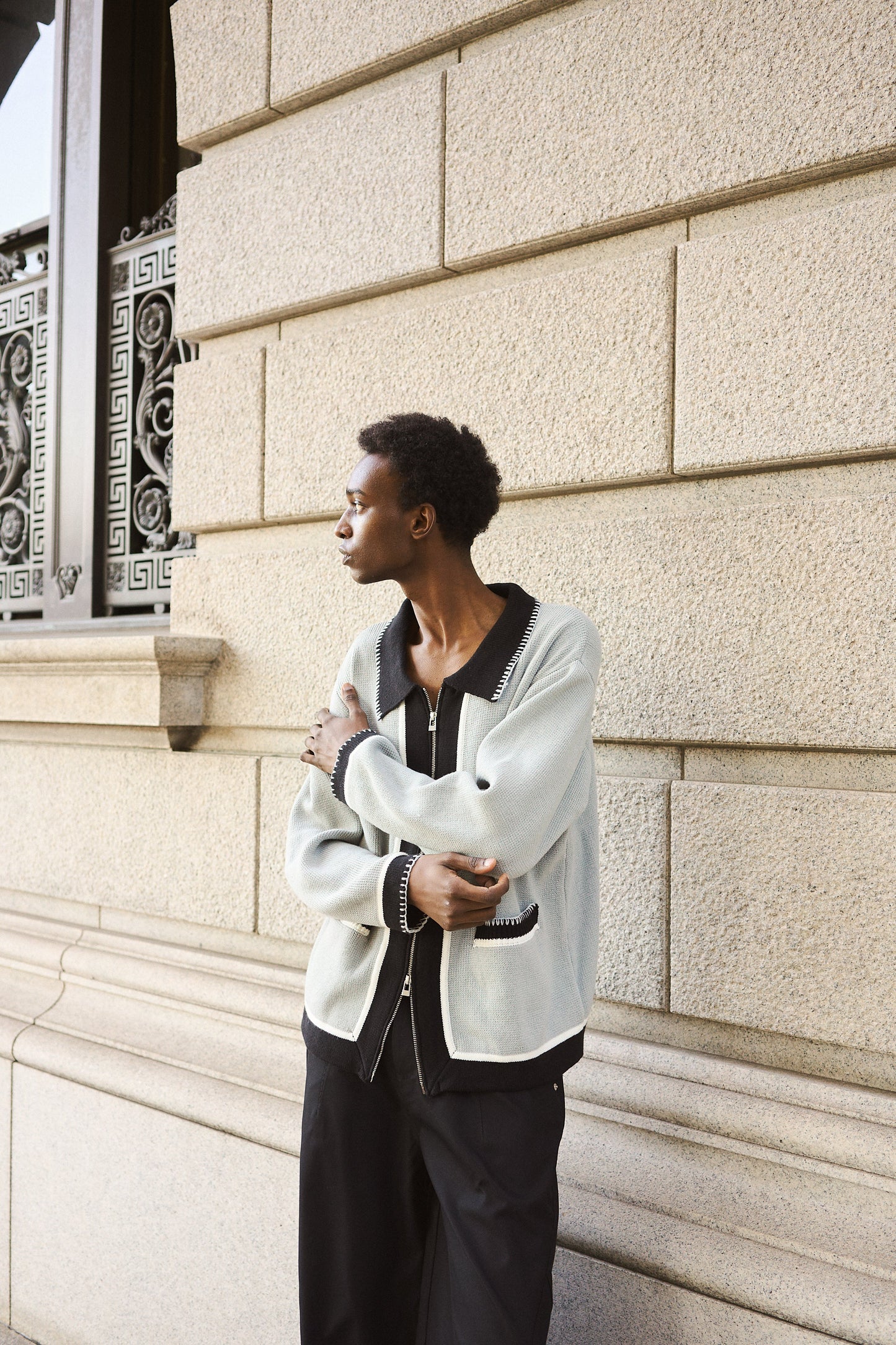 with collar stitching zipper knit shirt jacket