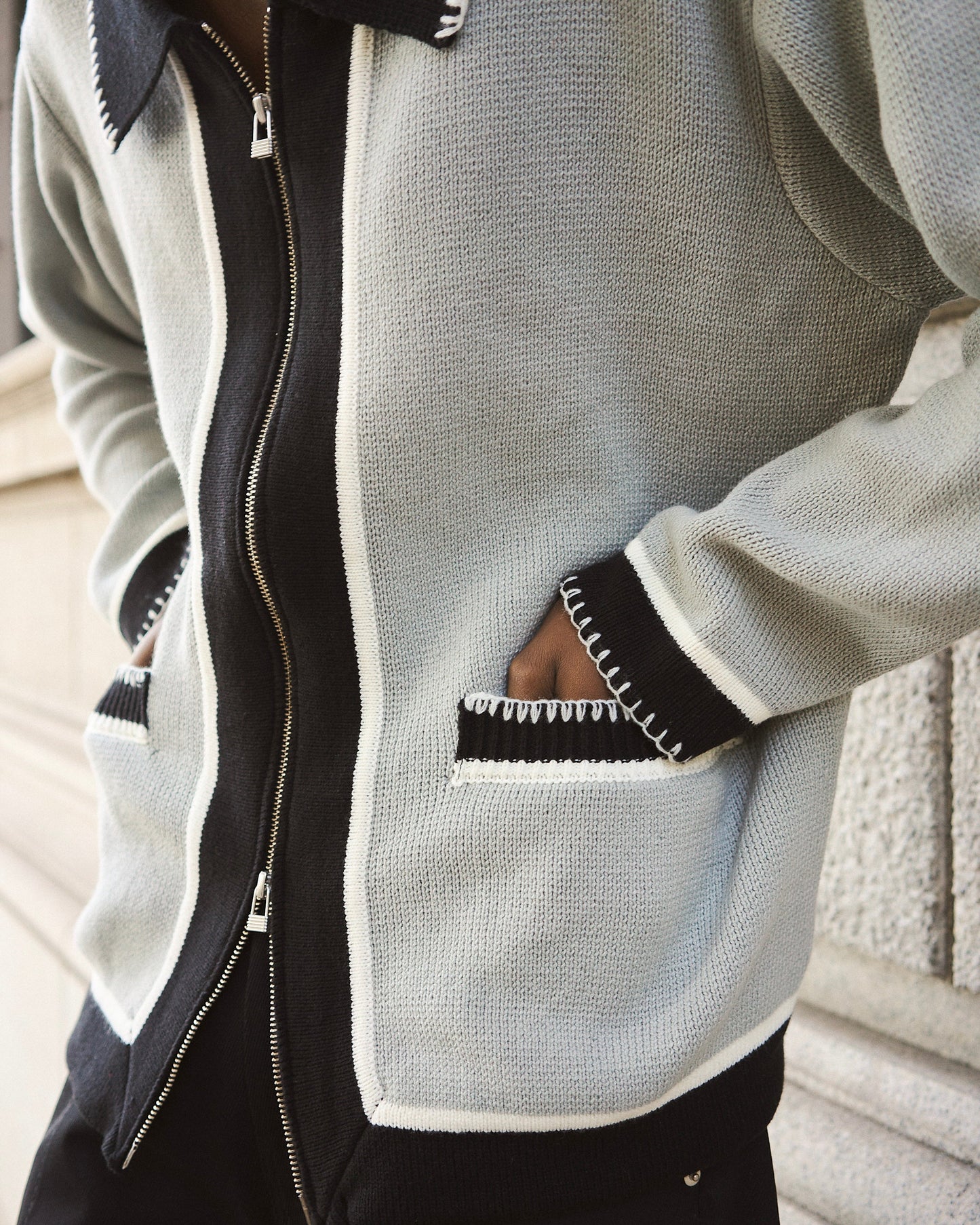 with collar stitching zipper knit shirt jacket