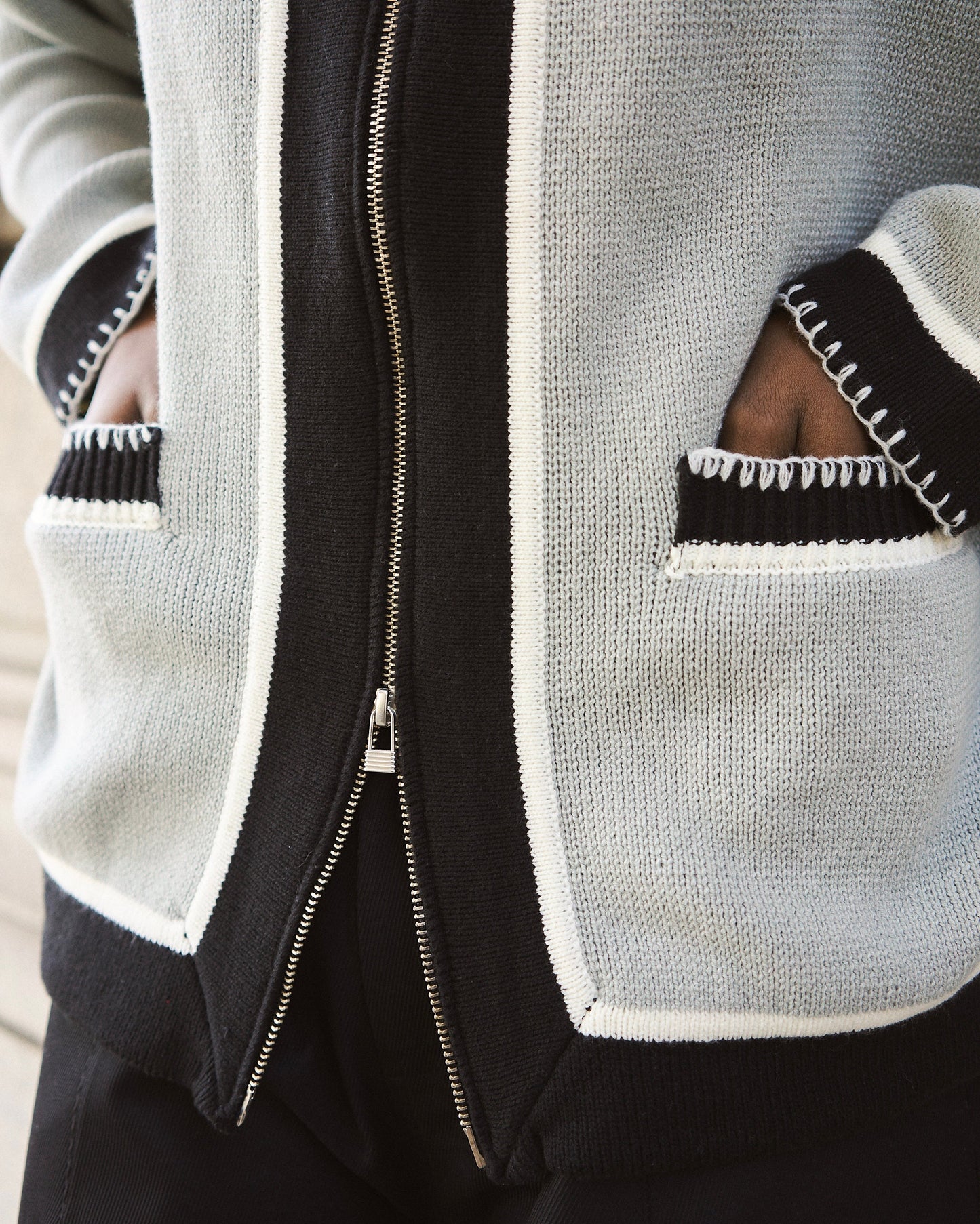 with collar stitching zipper knit shirt jacket