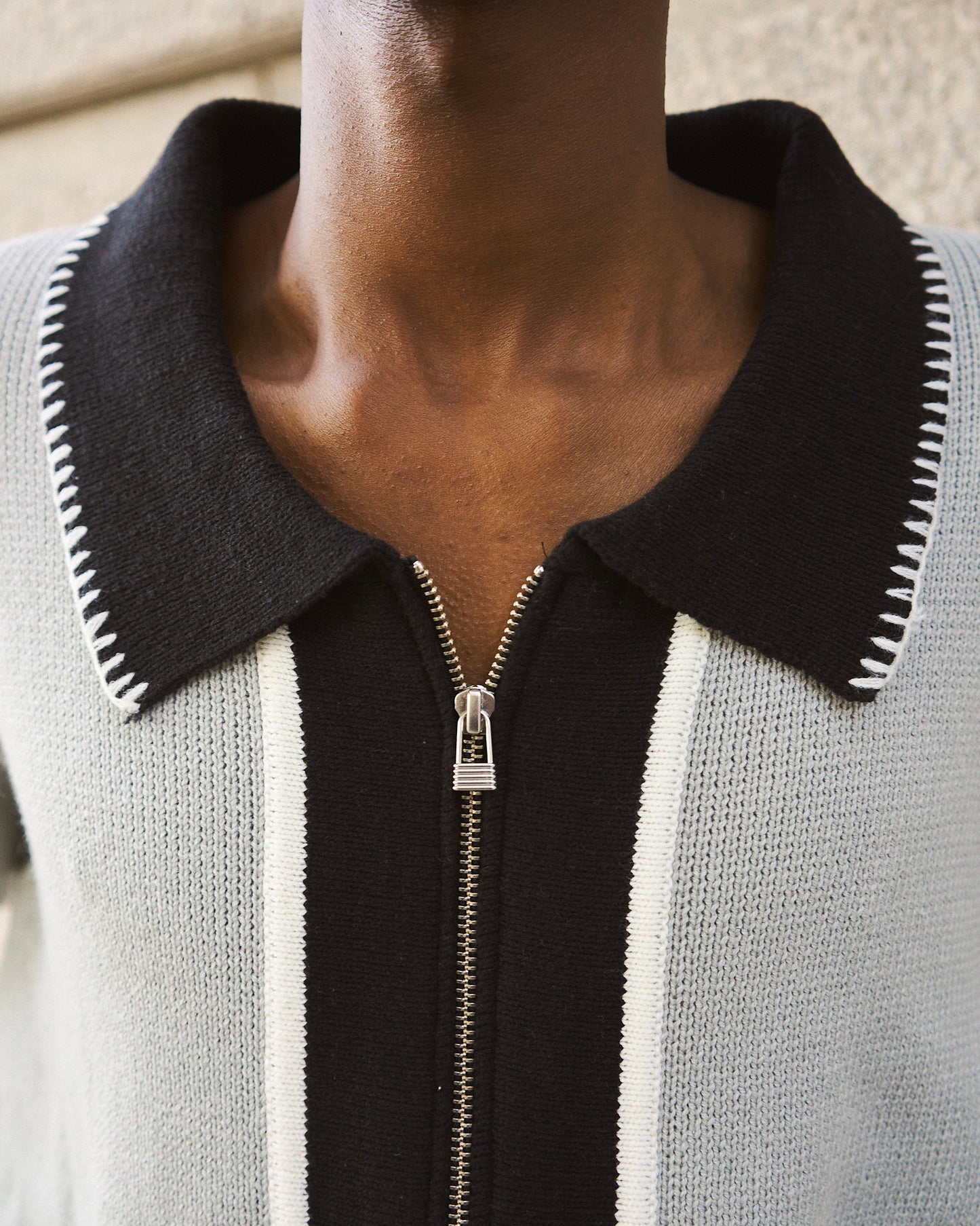 with collar stitching zipper knit shirt jacket