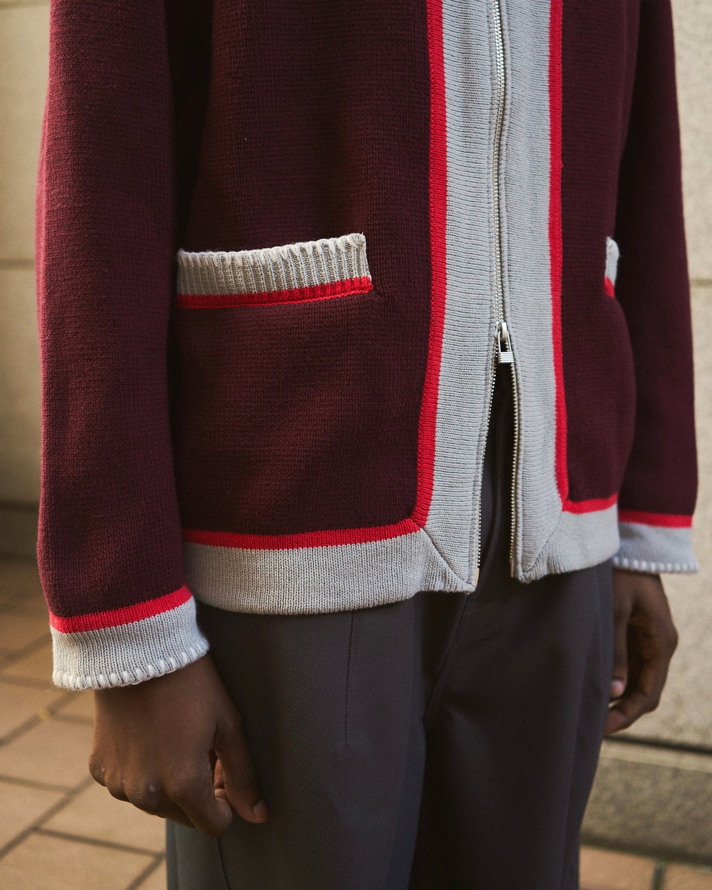 with collar stitching zipper knit shirt jacket