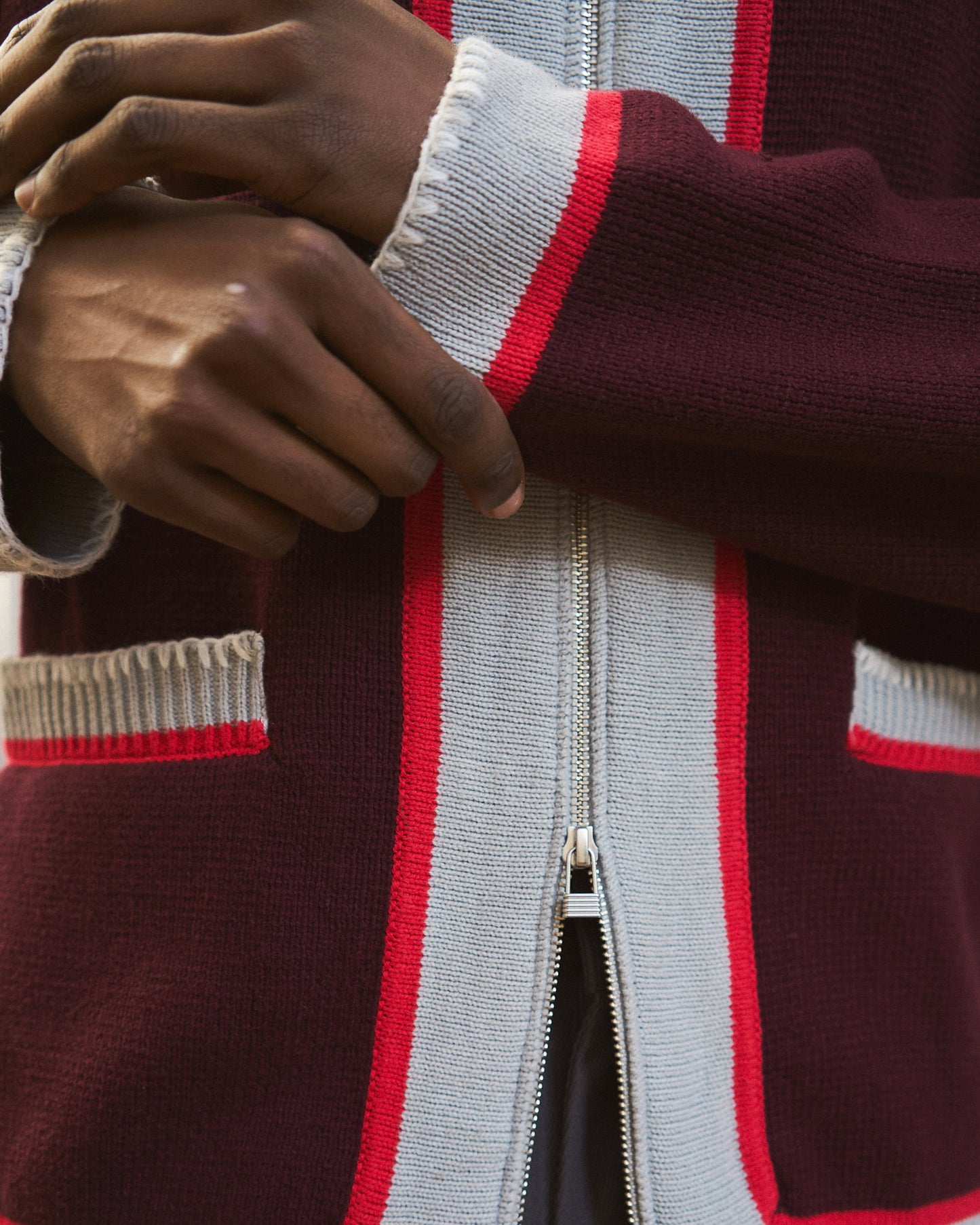with collar stitching zipper knit shirt jacket