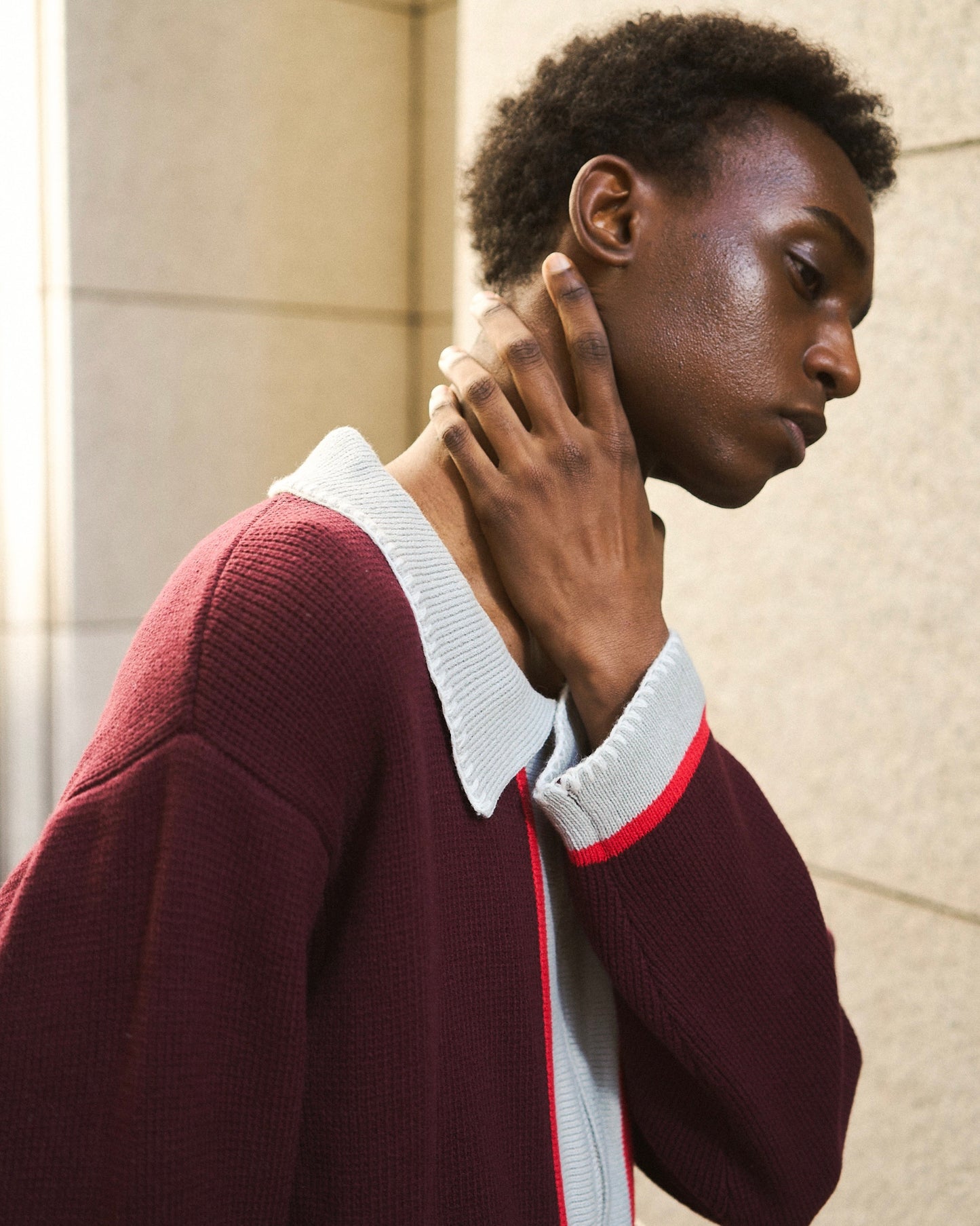with collar stitching zipper knit shirt jacket