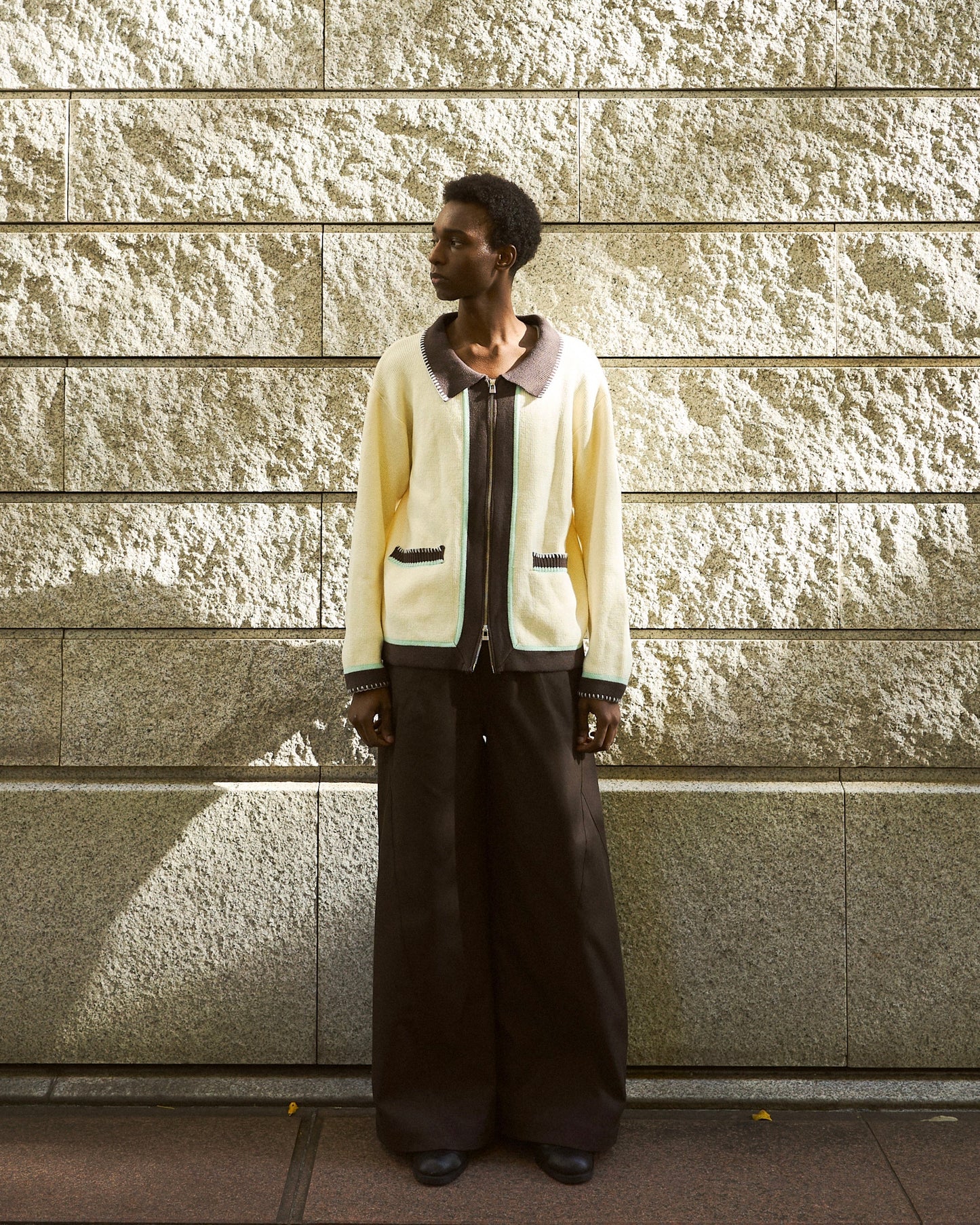 with collar stitching zipper knit shirt jacket