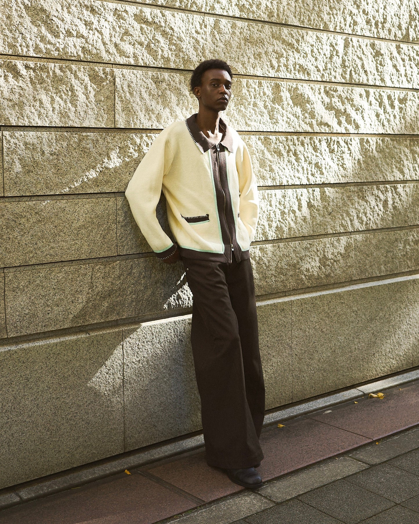 with collar stitching zipper knit shirt jacket