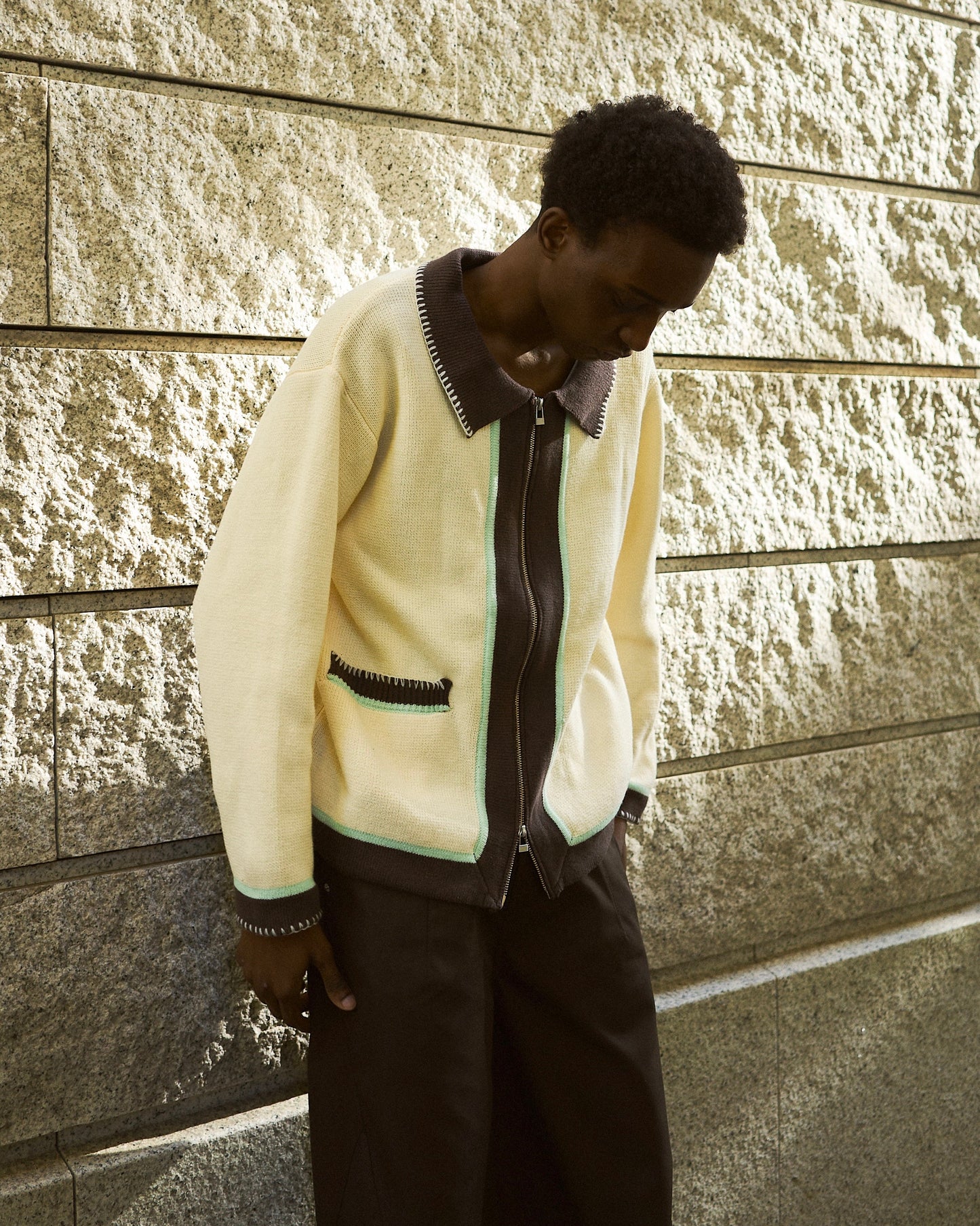 with collar stitching zipper knit shirt jacket