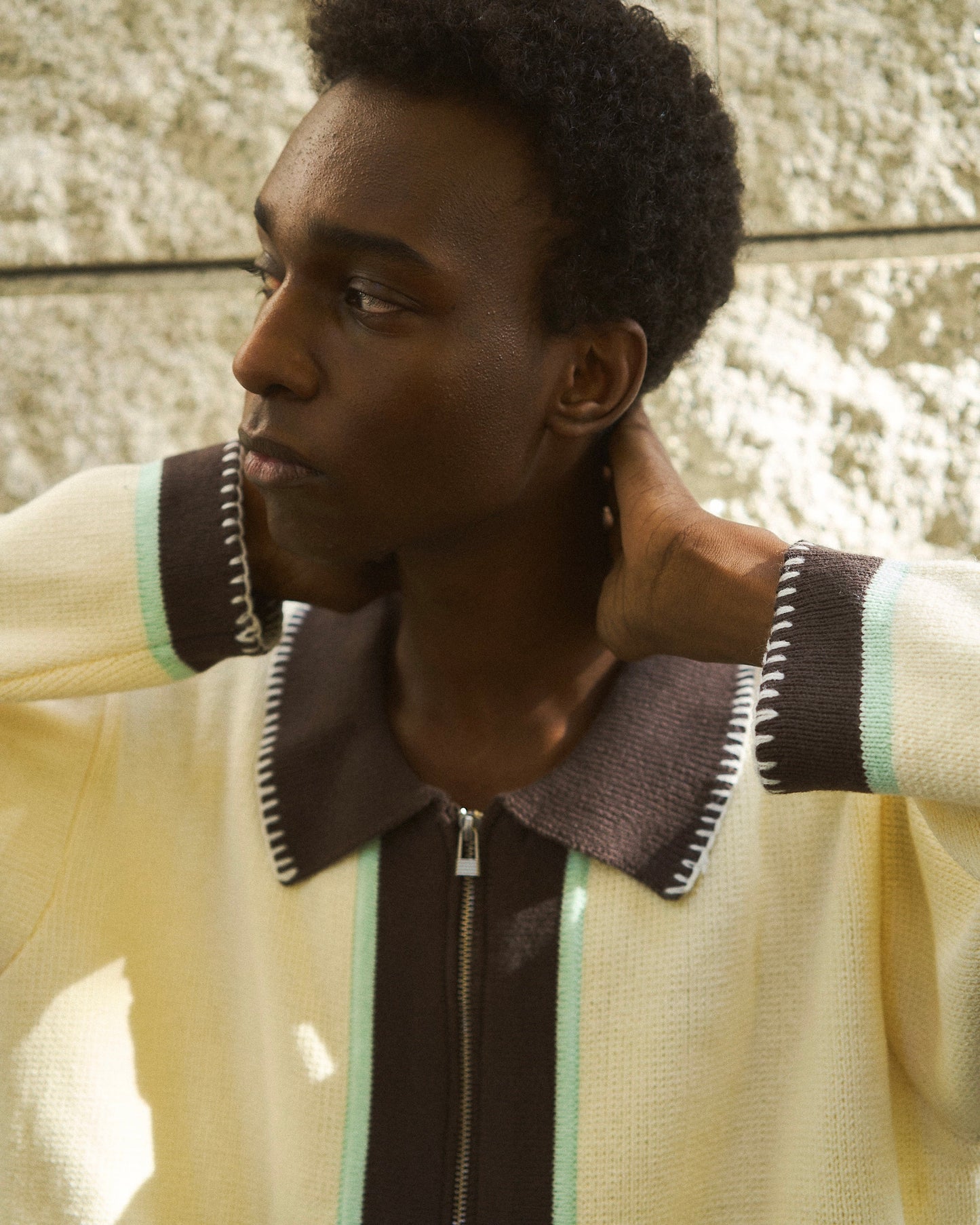 with collar stitching zipper knit shirt jacket